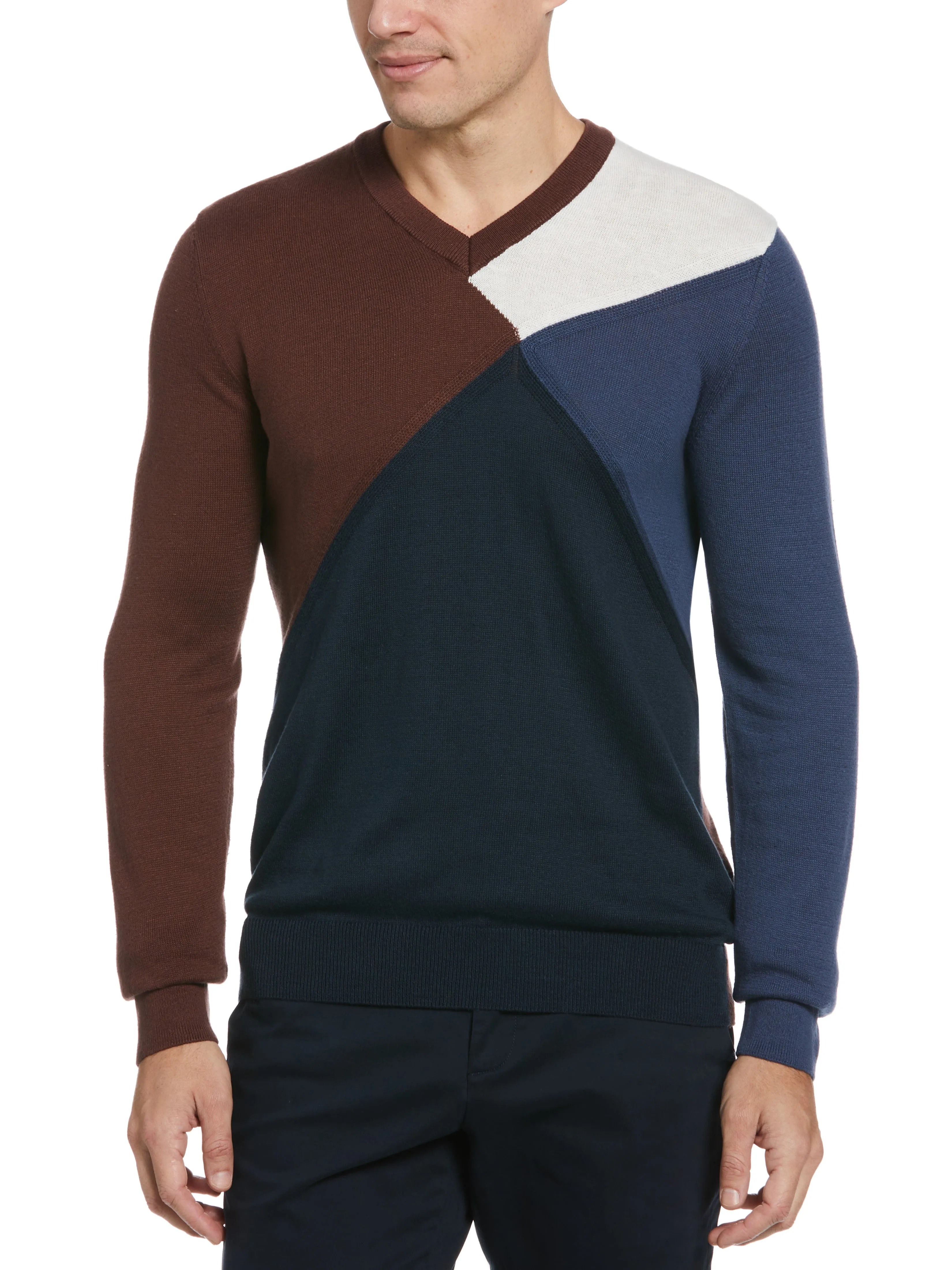 Color Block V-Neck Sweater sold by Perry Ellis