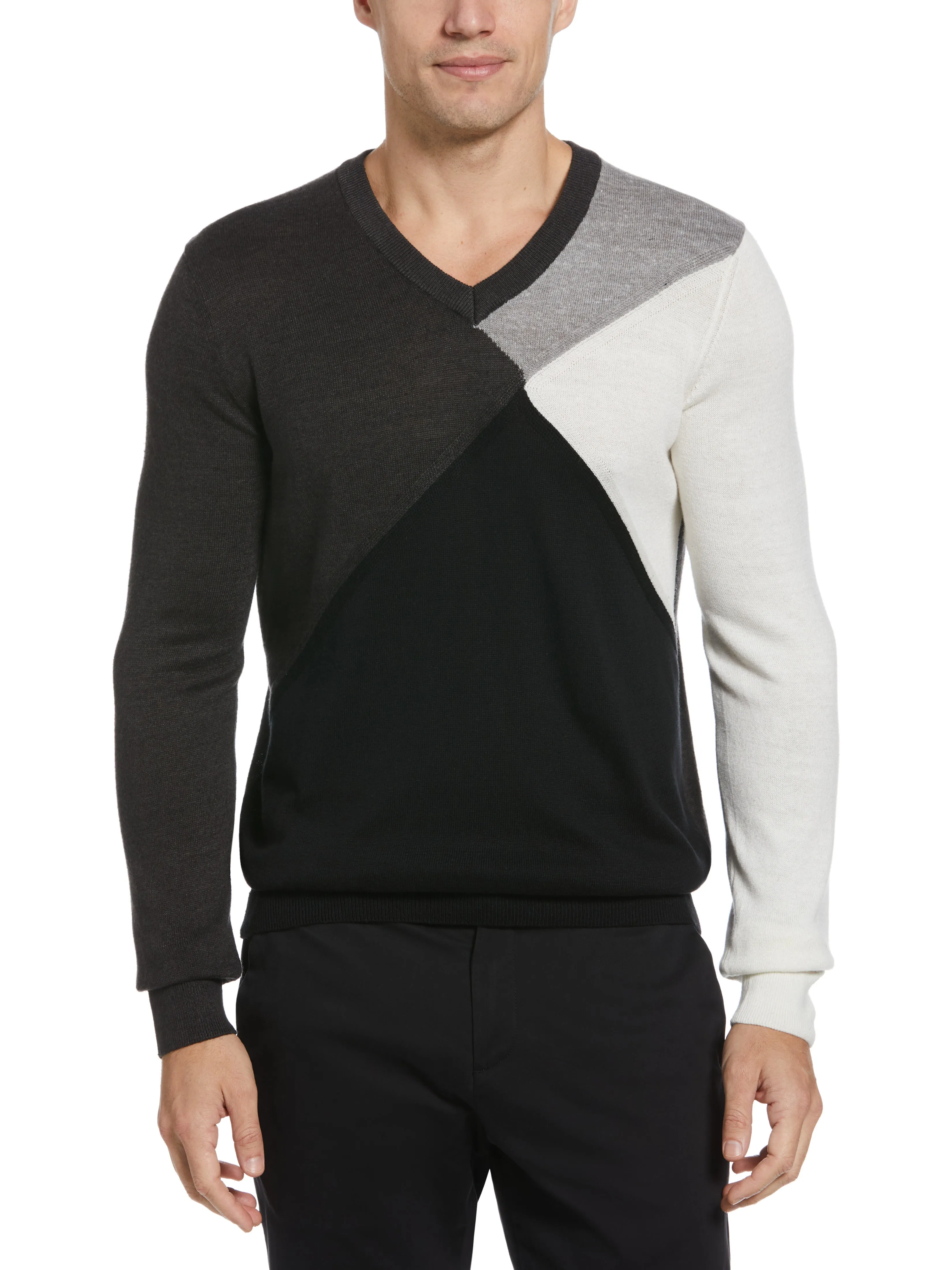 Color Block V-Neck Sweater sold by Perry Ellis product image thumbnail 3