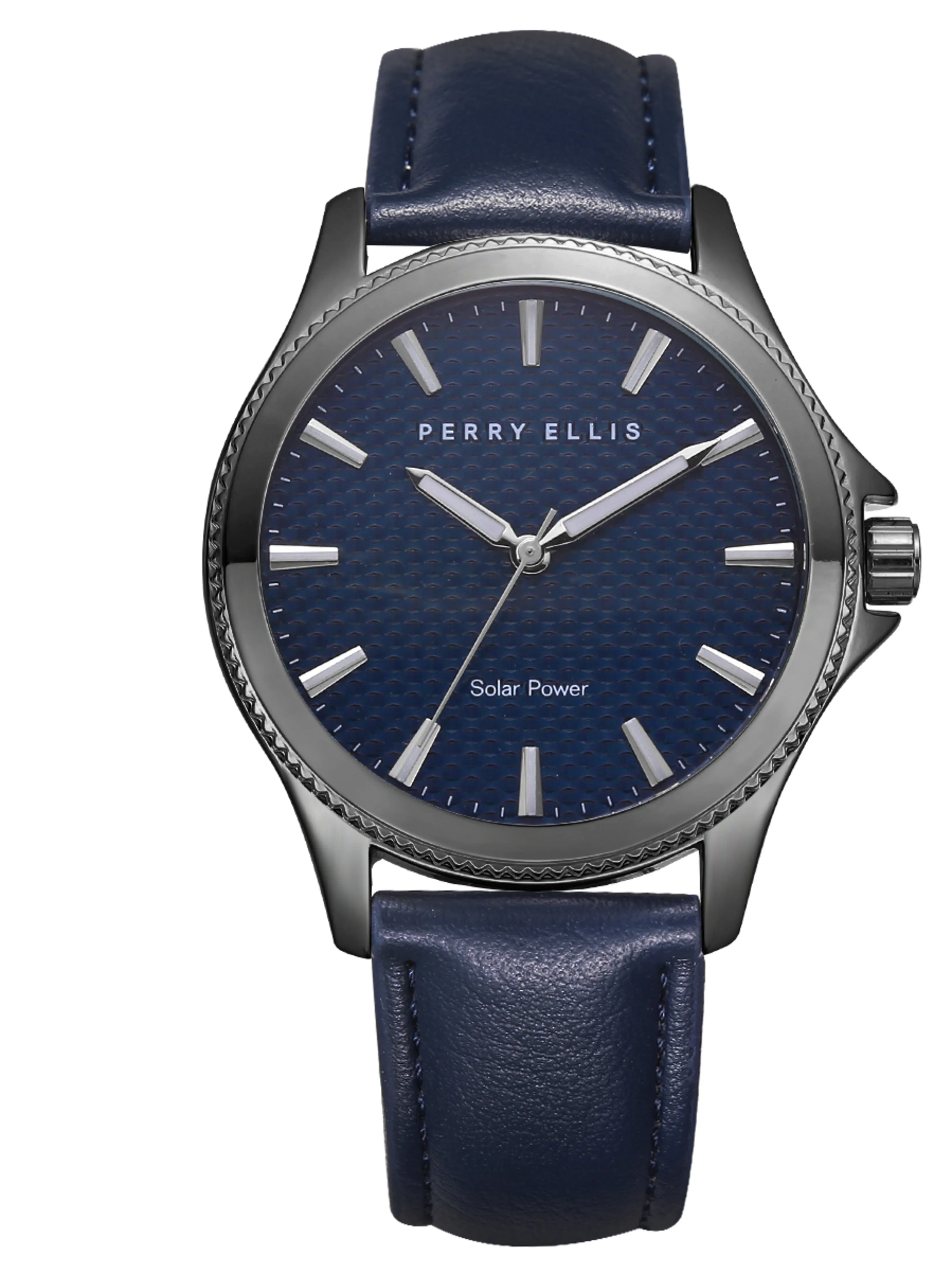 Solar Powered Vegan Navy Leather Watch sold by Perry Ellis