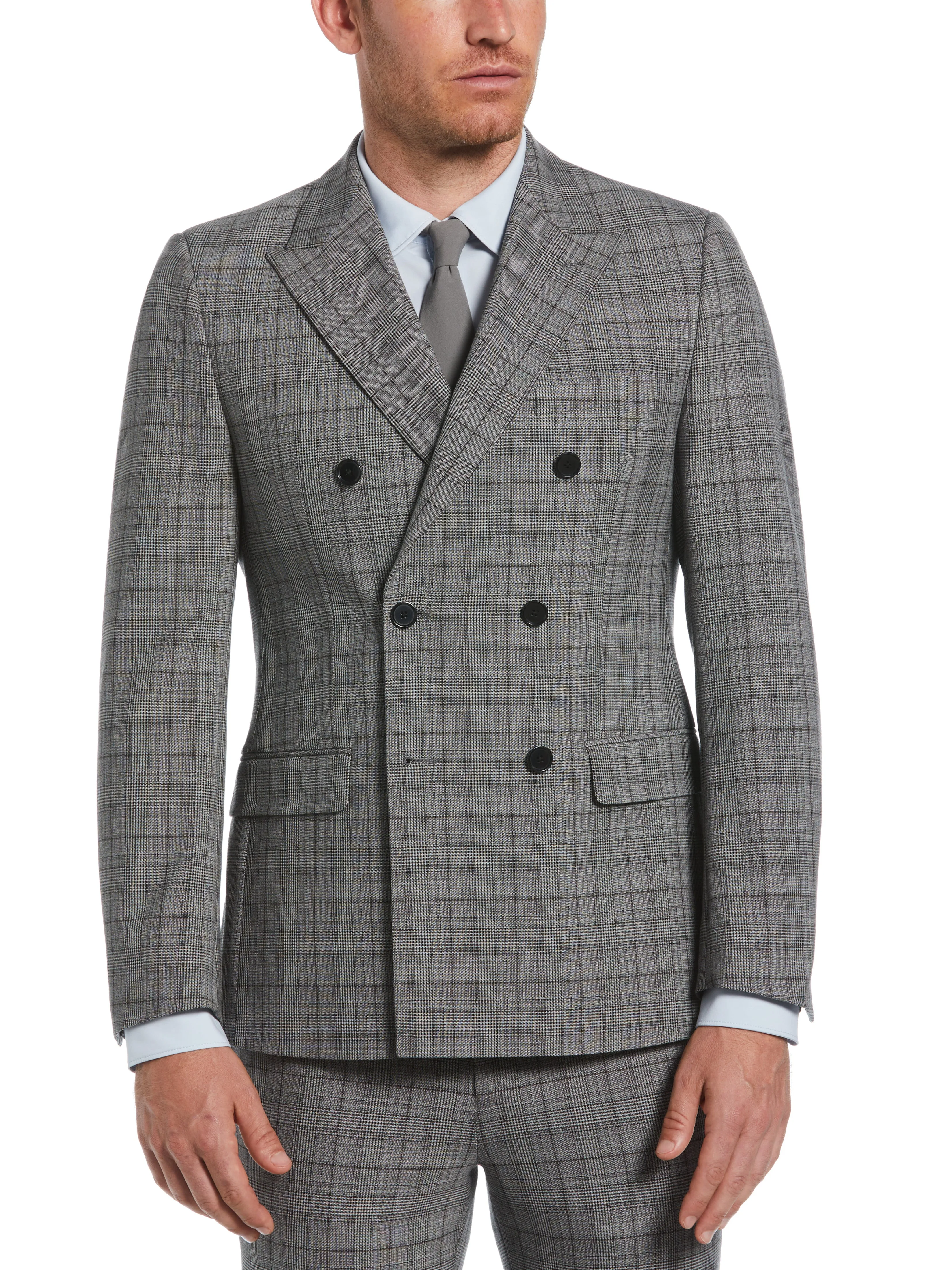 Skinny Fit Double Breasted Notch Collar Plaid Suit Jacket sold by Perry Ellis product image thumbnail 4