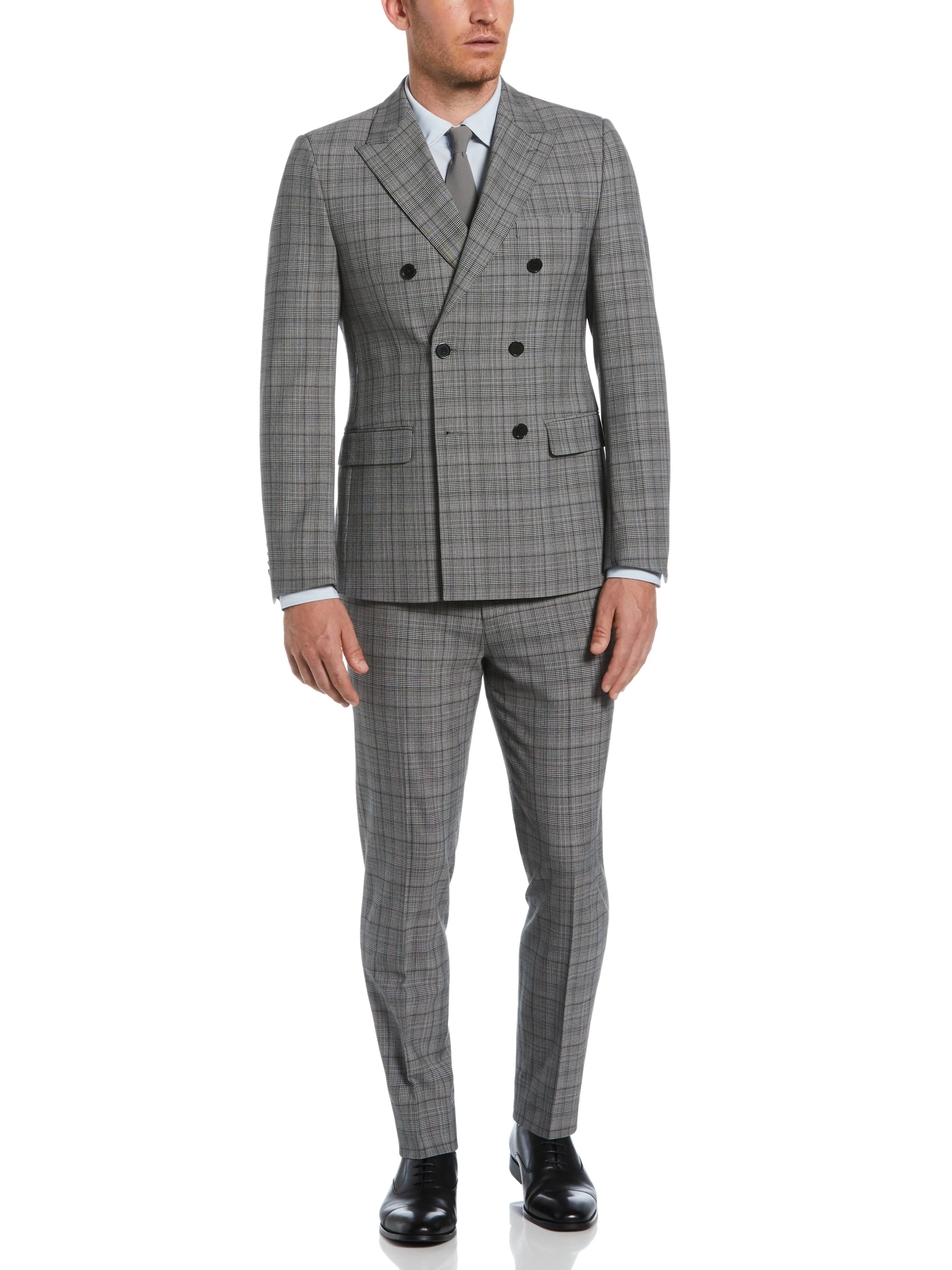 Skinny Fit Double Breasted Notch Collar Plaid Suit Jacket sold by Perry Ellis product image thumbnail 2