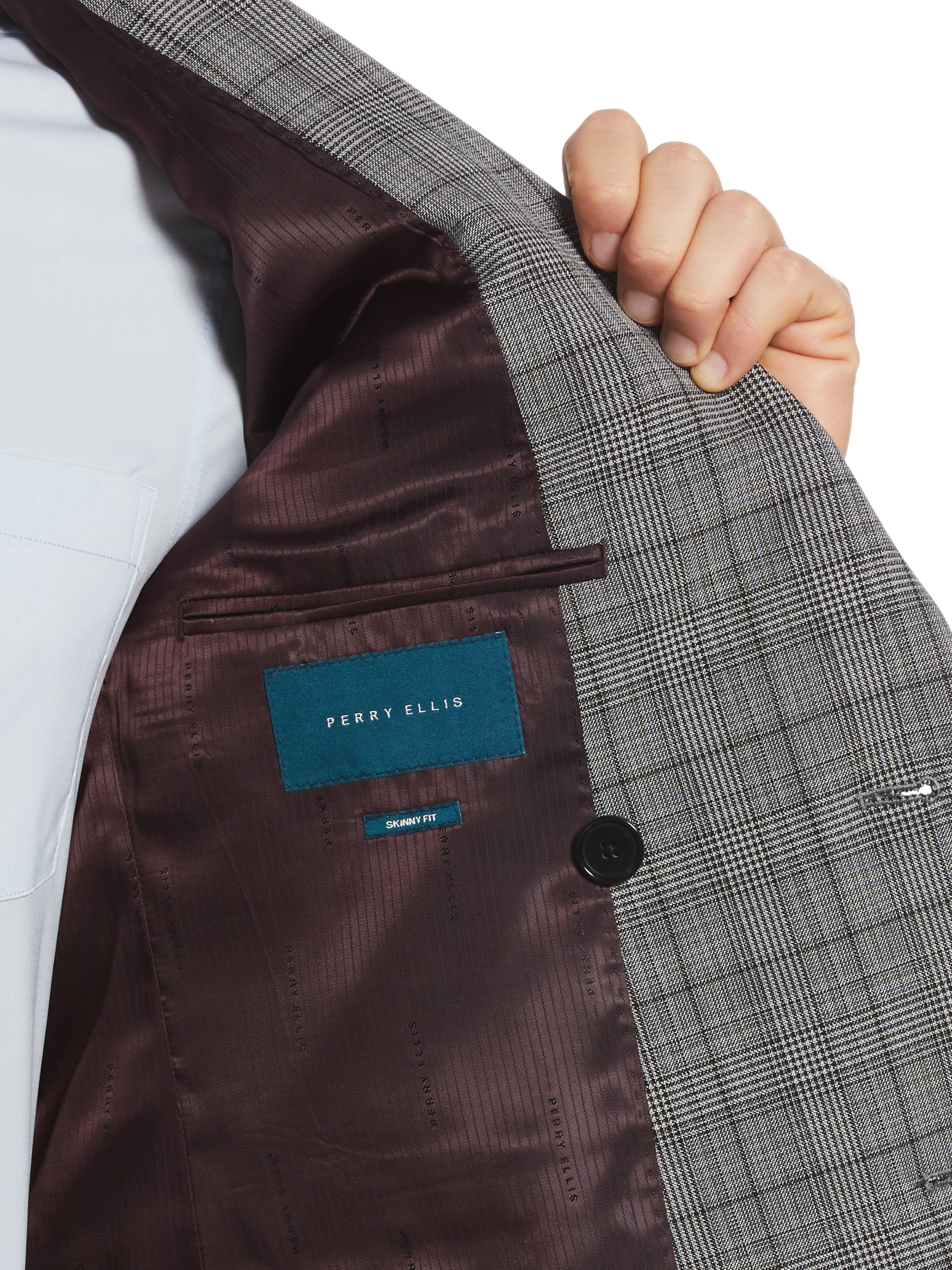 Skinny Fit Double Breasted Notch Collar Plaid Suit Jacket sold by Perry Ellis product image thumbnail 5