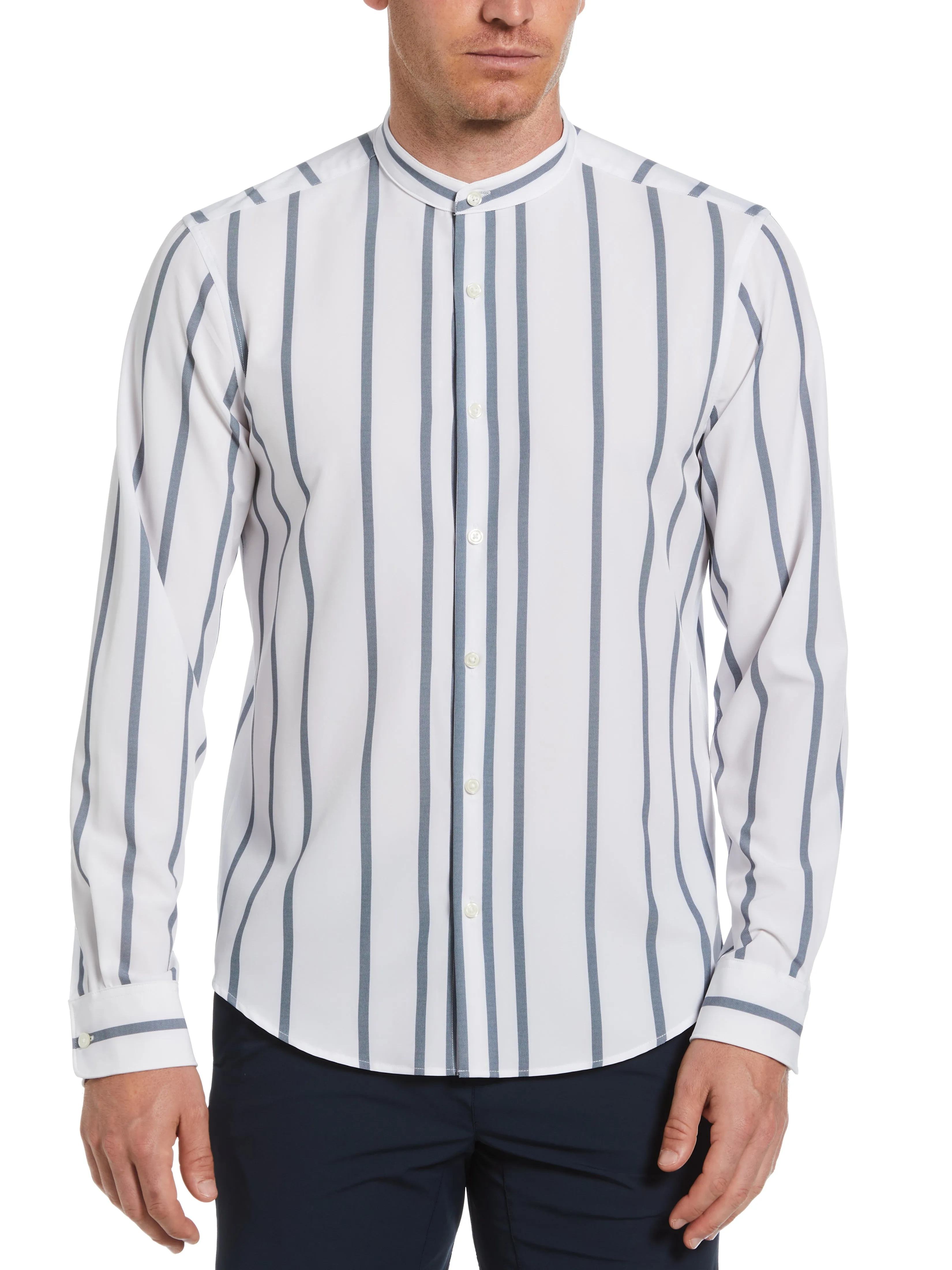 Slim Fit Total Stretch Striped Banded Collar Shirt sold by Perry Ellis product image thumbnail 4