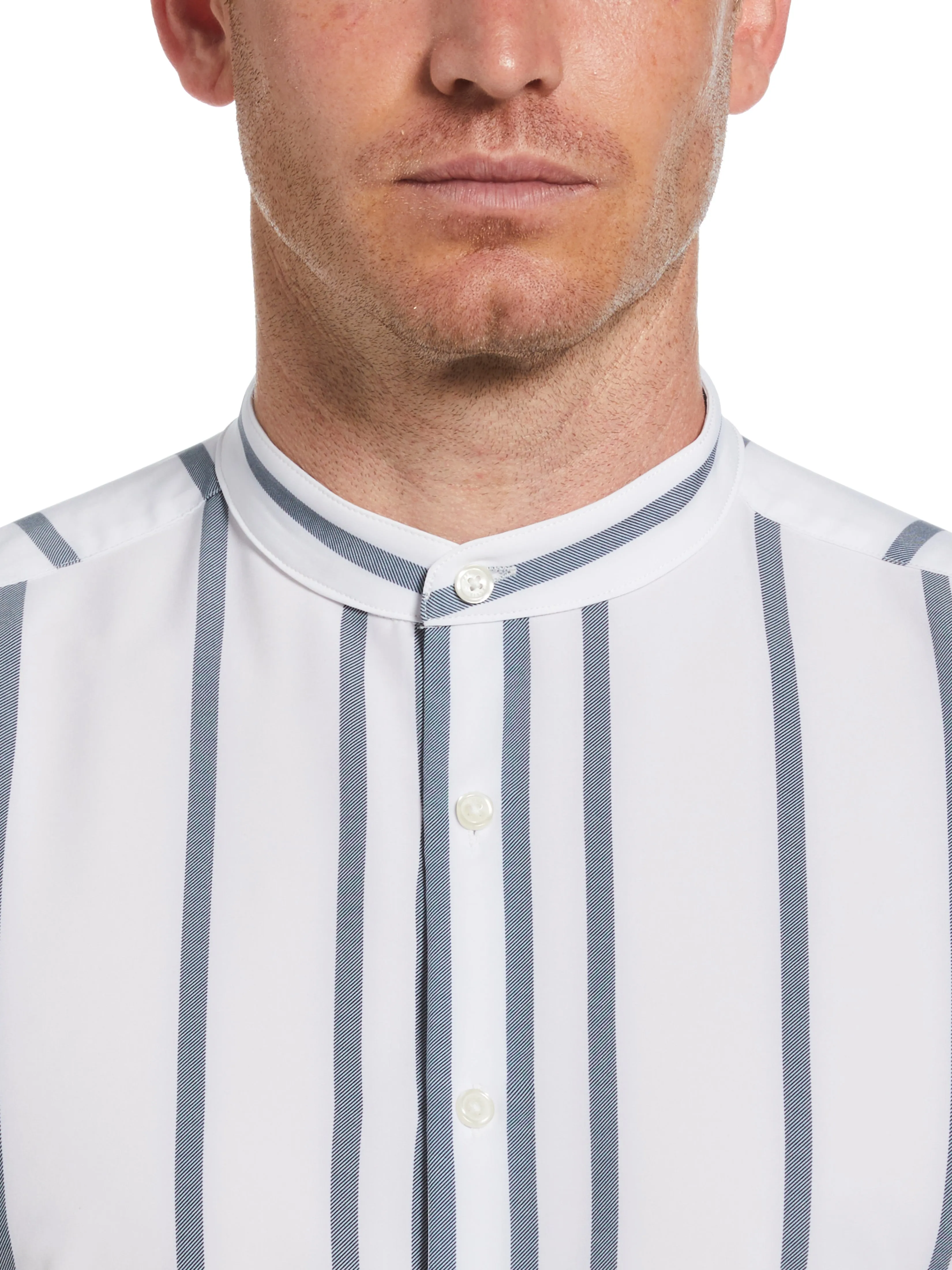 Slim Fit Total Stretch Striped Banded Collar Shirt sold by Perry Ellis