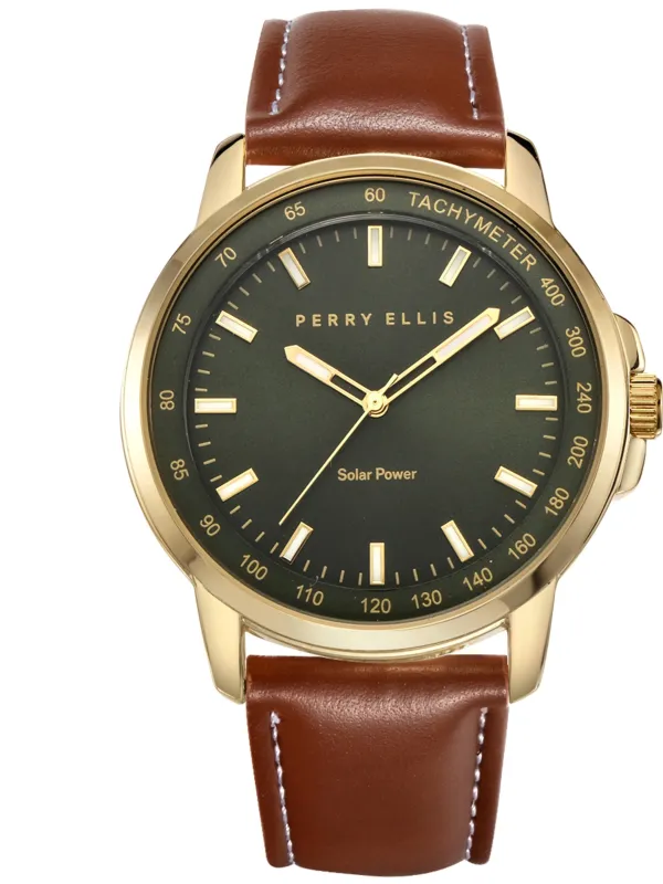 Solar Powered Vegan Cognac Leather Watch sold by Perry Ellis