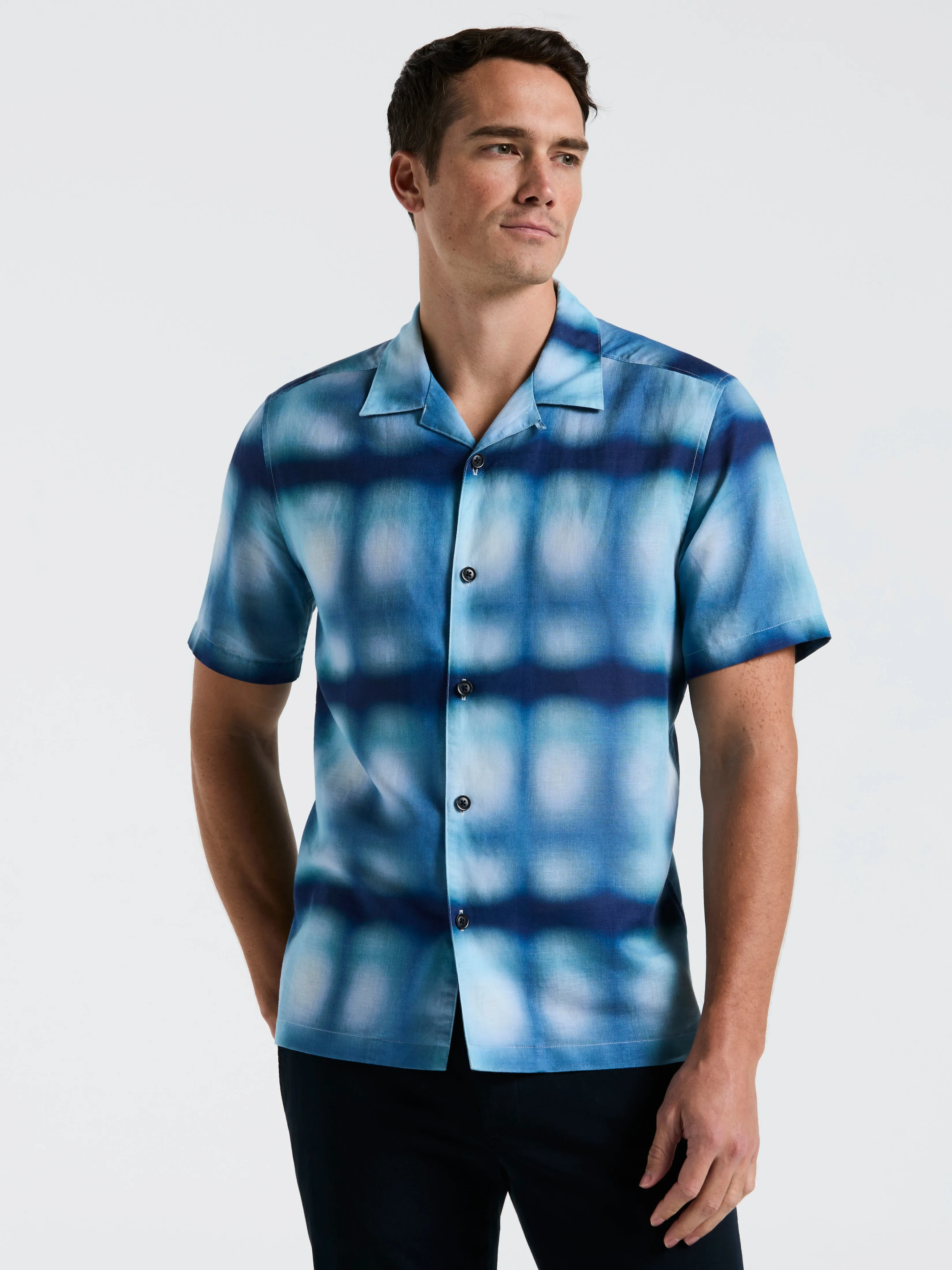Linen Slub Plaid Print Shirt sold by Perry Ellis product image thumbnail 2