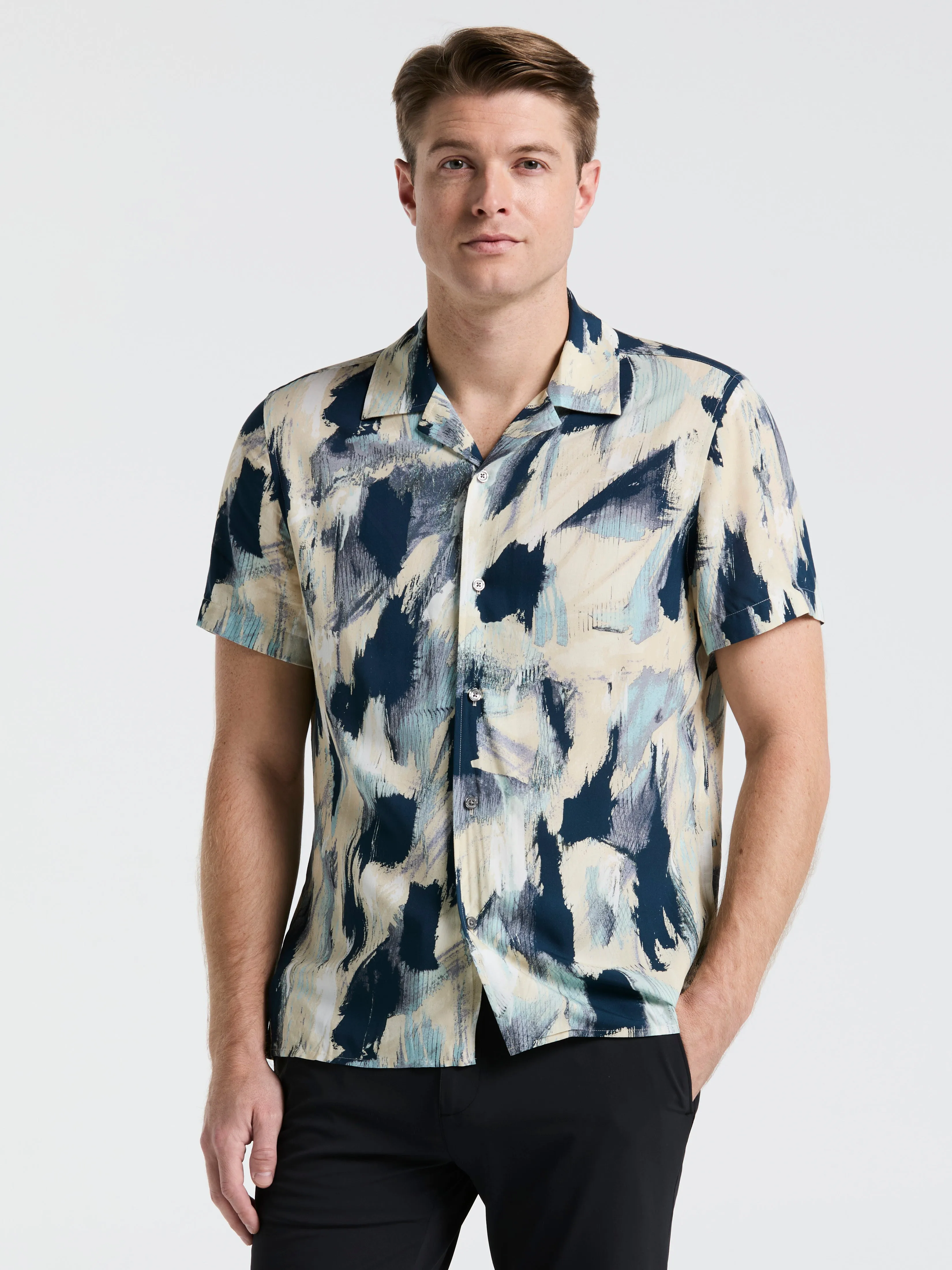 EcoVero™ Abstract Print Camp Collar Shirt sold by Perry Ellis