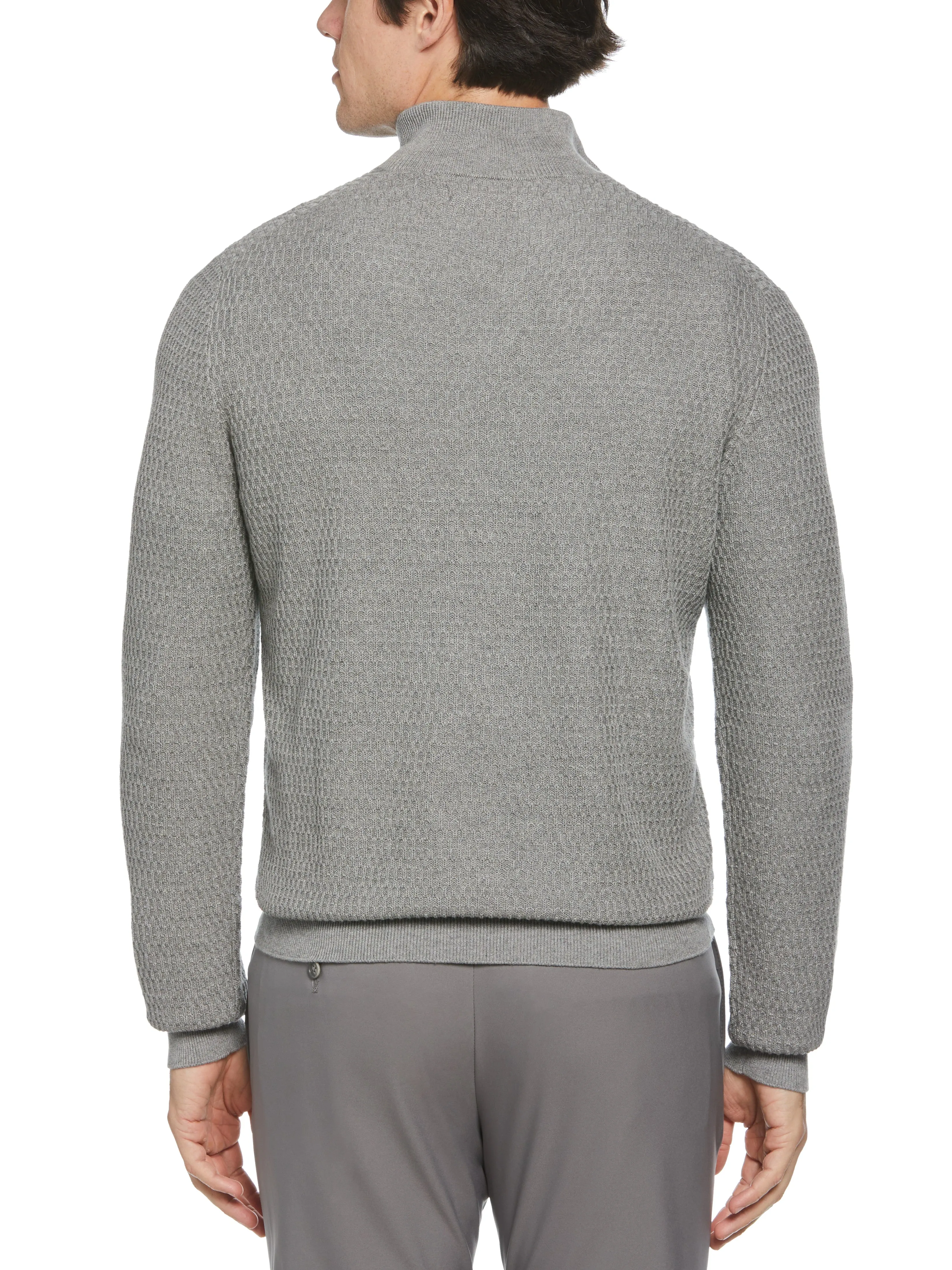 Ribbed Mock Neck Quarter Zip Sweater sold by Perry Ellis