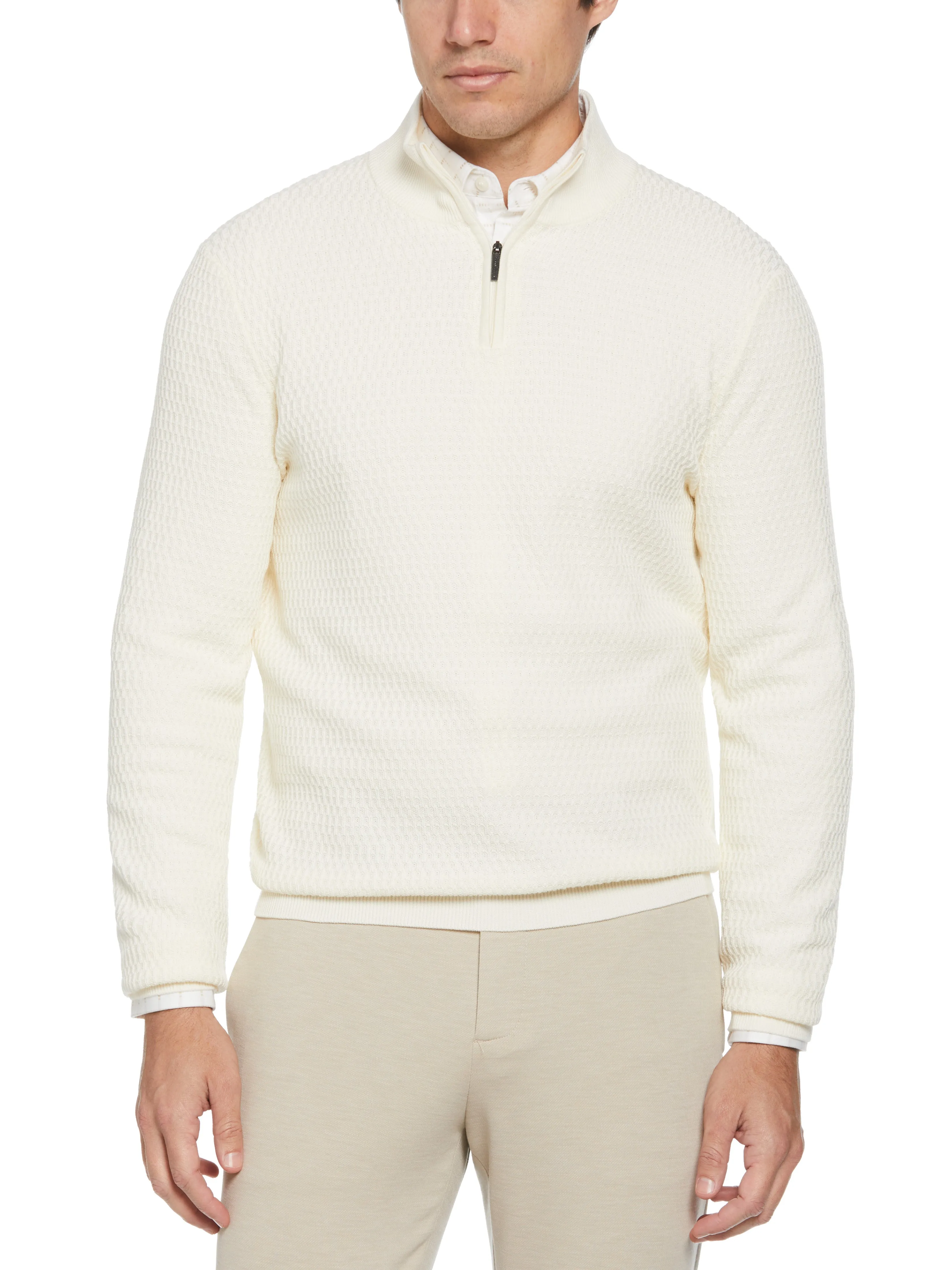 Ribbed Mock Neck Quarter Zip Sweater sold by Perry Ellis product image thumbnail 3