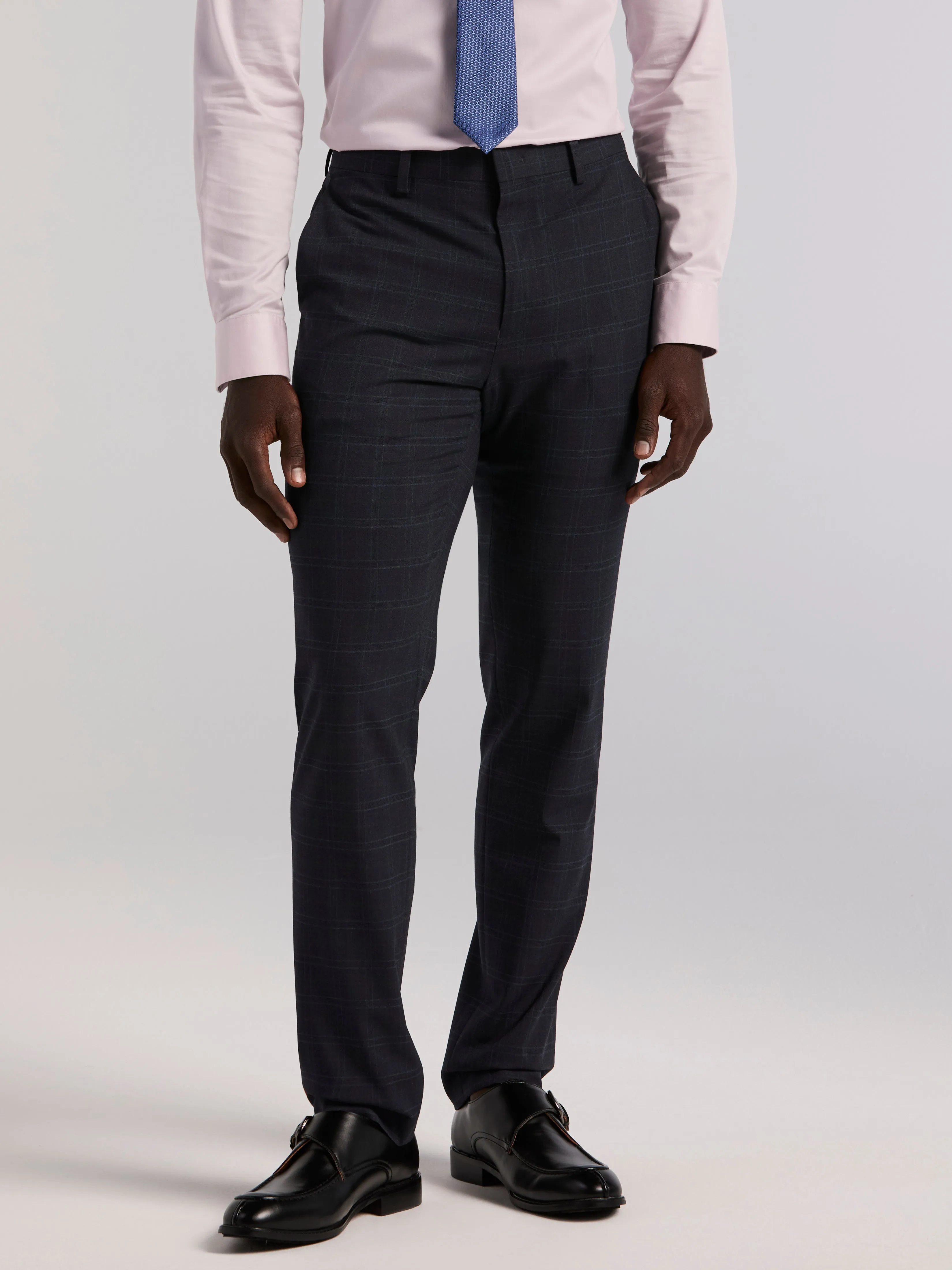 Skinny Fit Navy Plaid Suit Pant sold by Perry Ellis