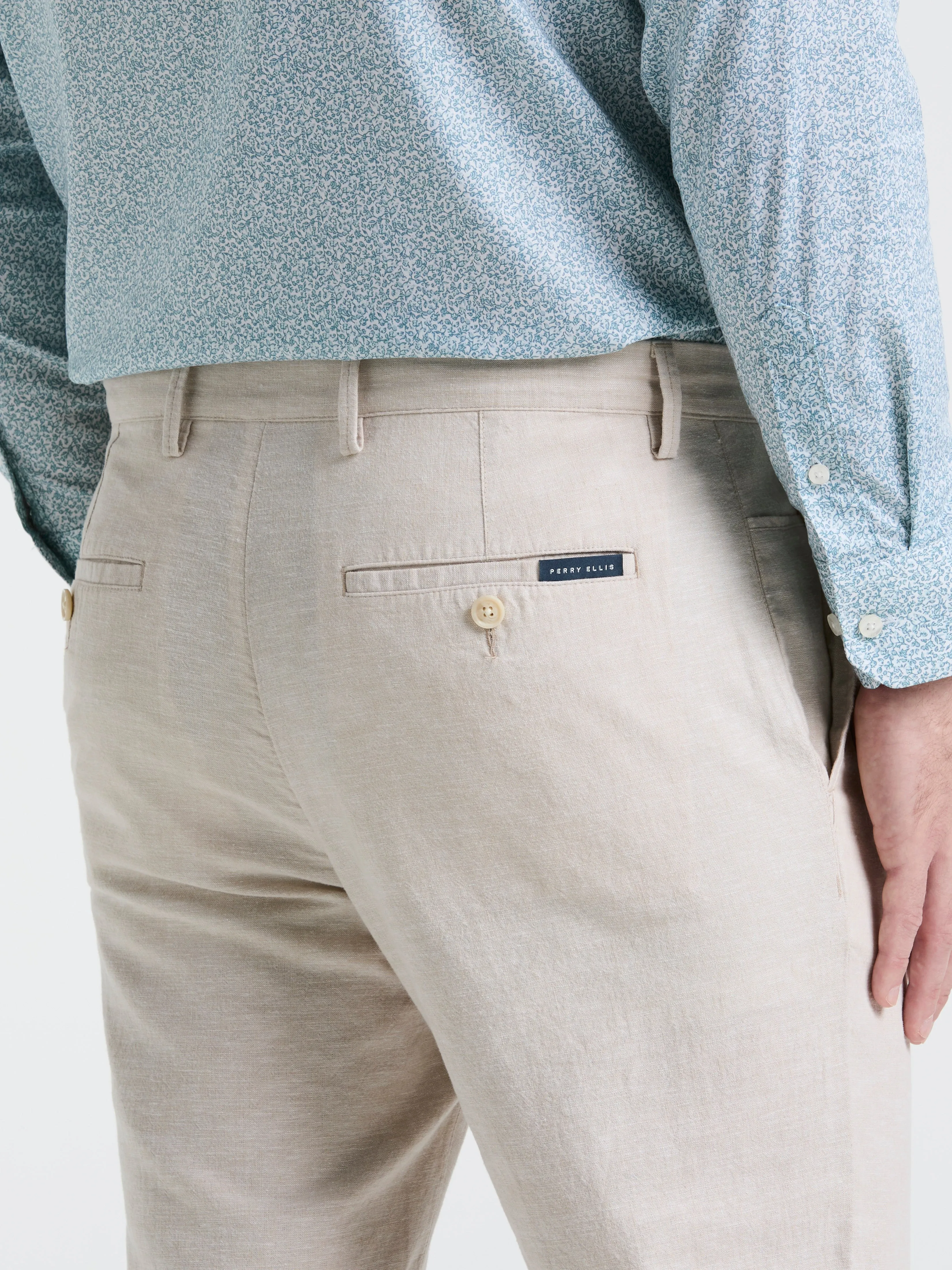 Slim Fit Flat Front Linen Blend Chino Pant sold by Perry Ellis