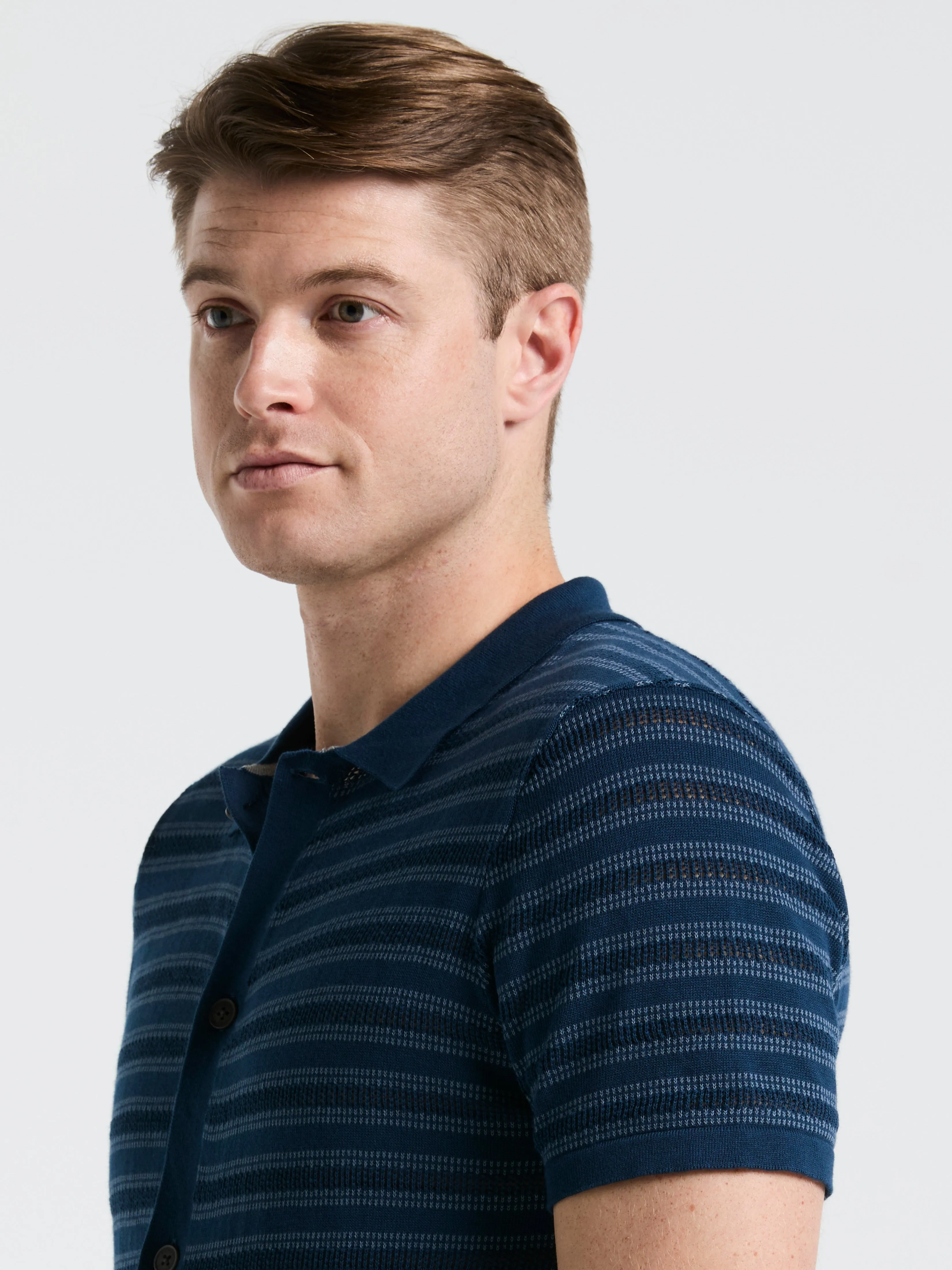 Button-Front Striped Polo Sweater sold by Perry Ellis product image thumbnail 5