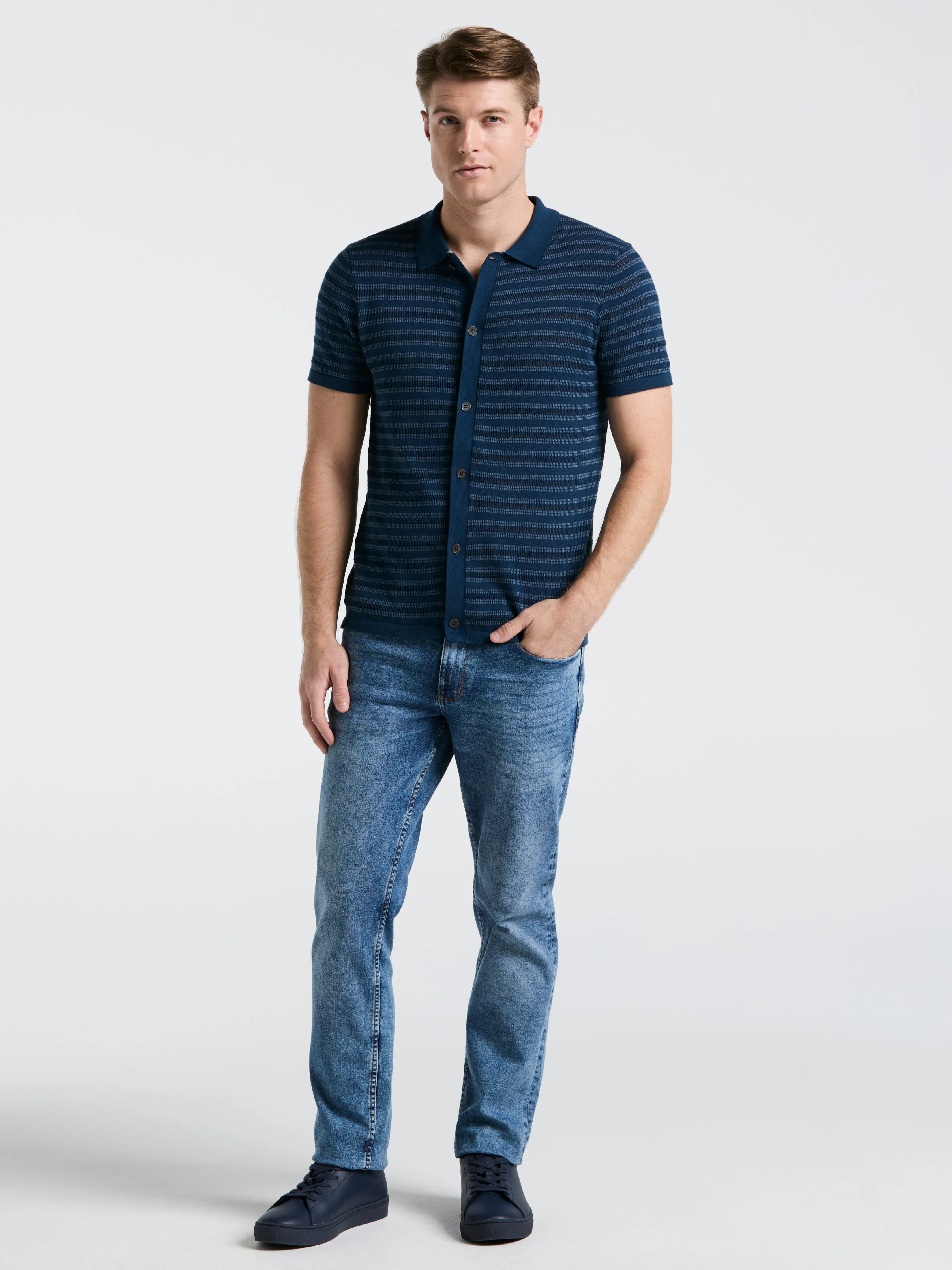 Button-Front Striped Polo Sweater sold by Perry Ellis product image thumbnail 4