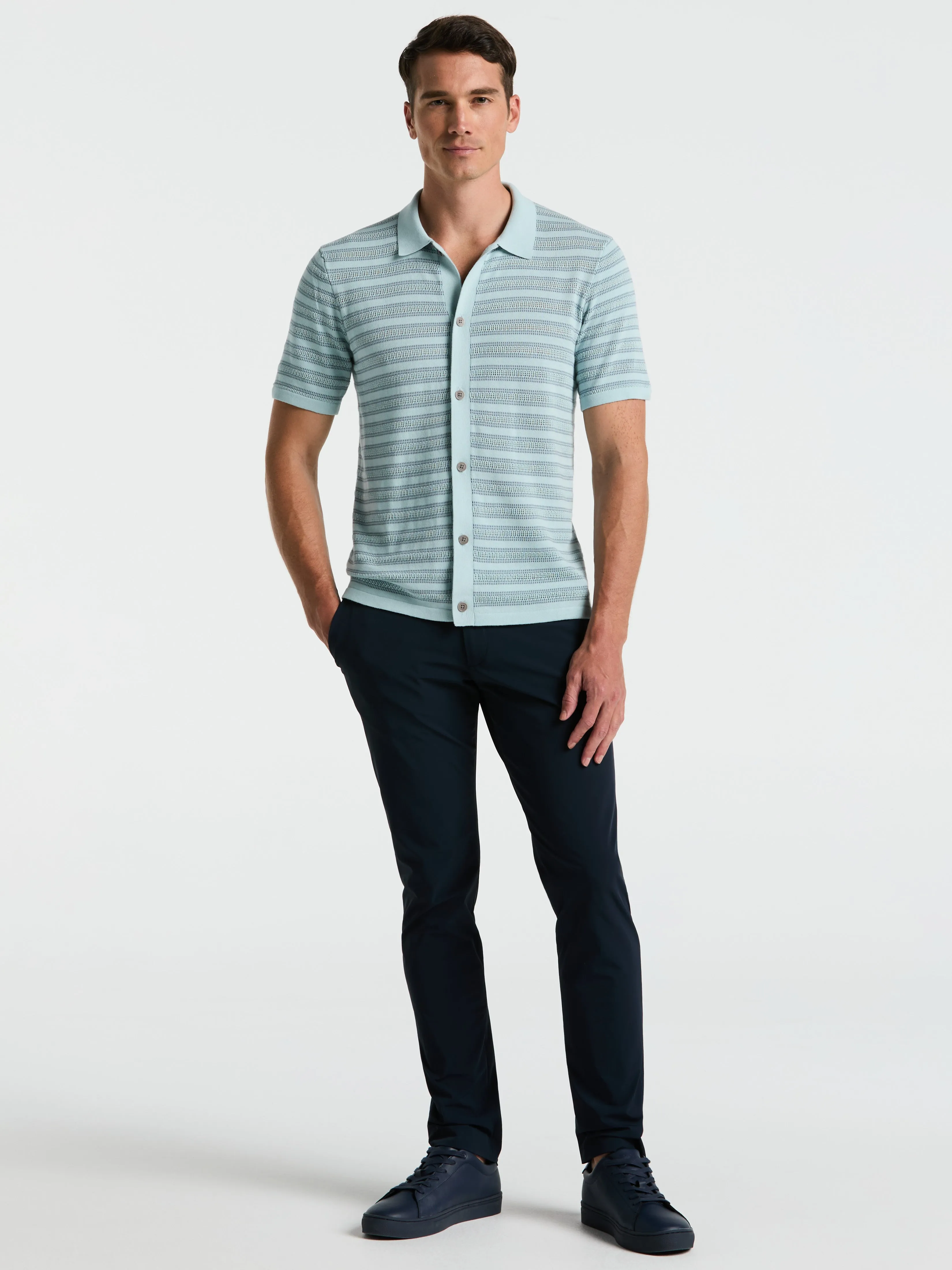 Button-Front Striped Polo Sweater sold by Perry Ellis product image thumbnail 3