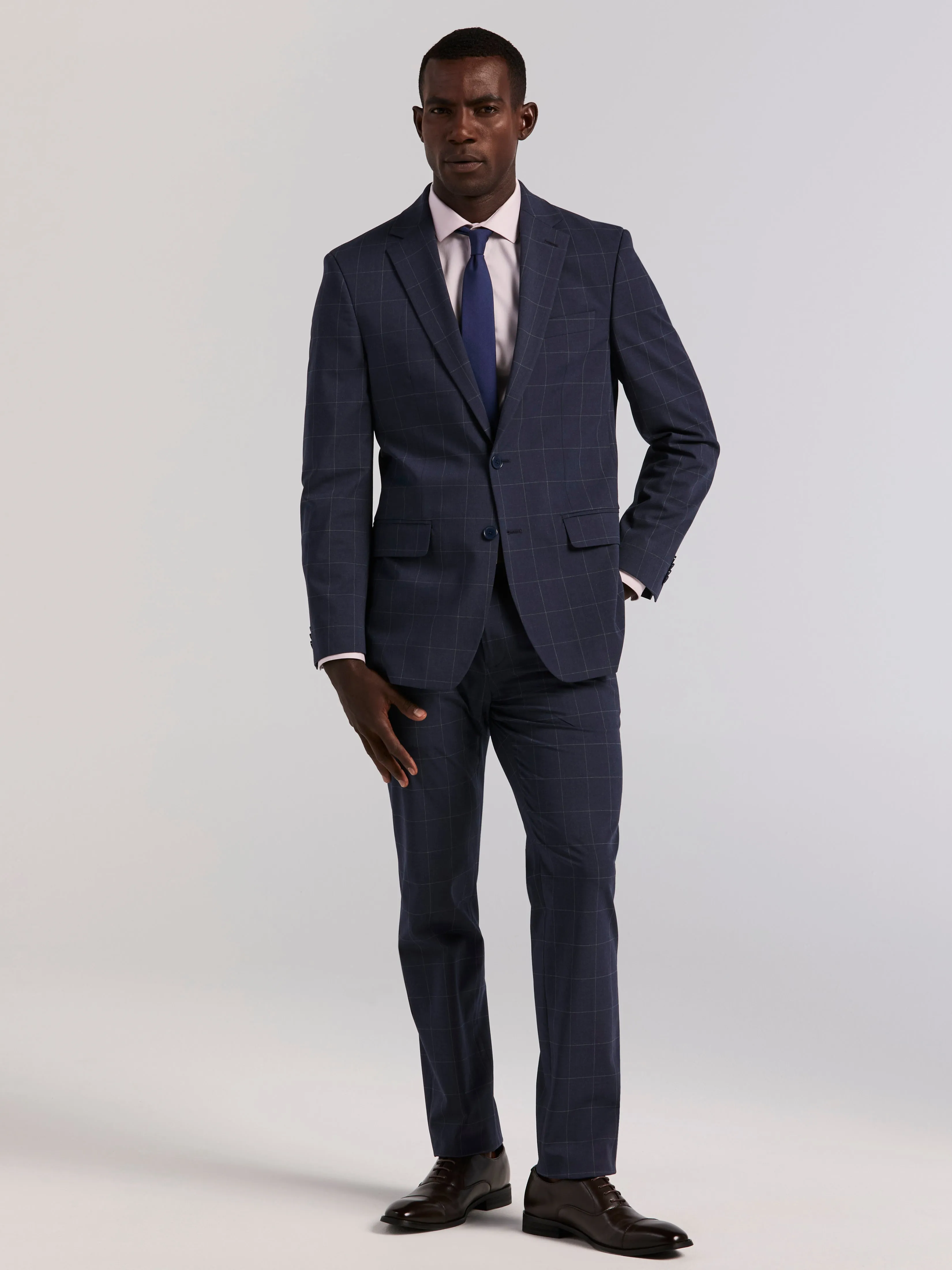 Slim Blue Windowpane Suit Jacket sold by Perry Ellis product image thumbnail 4
