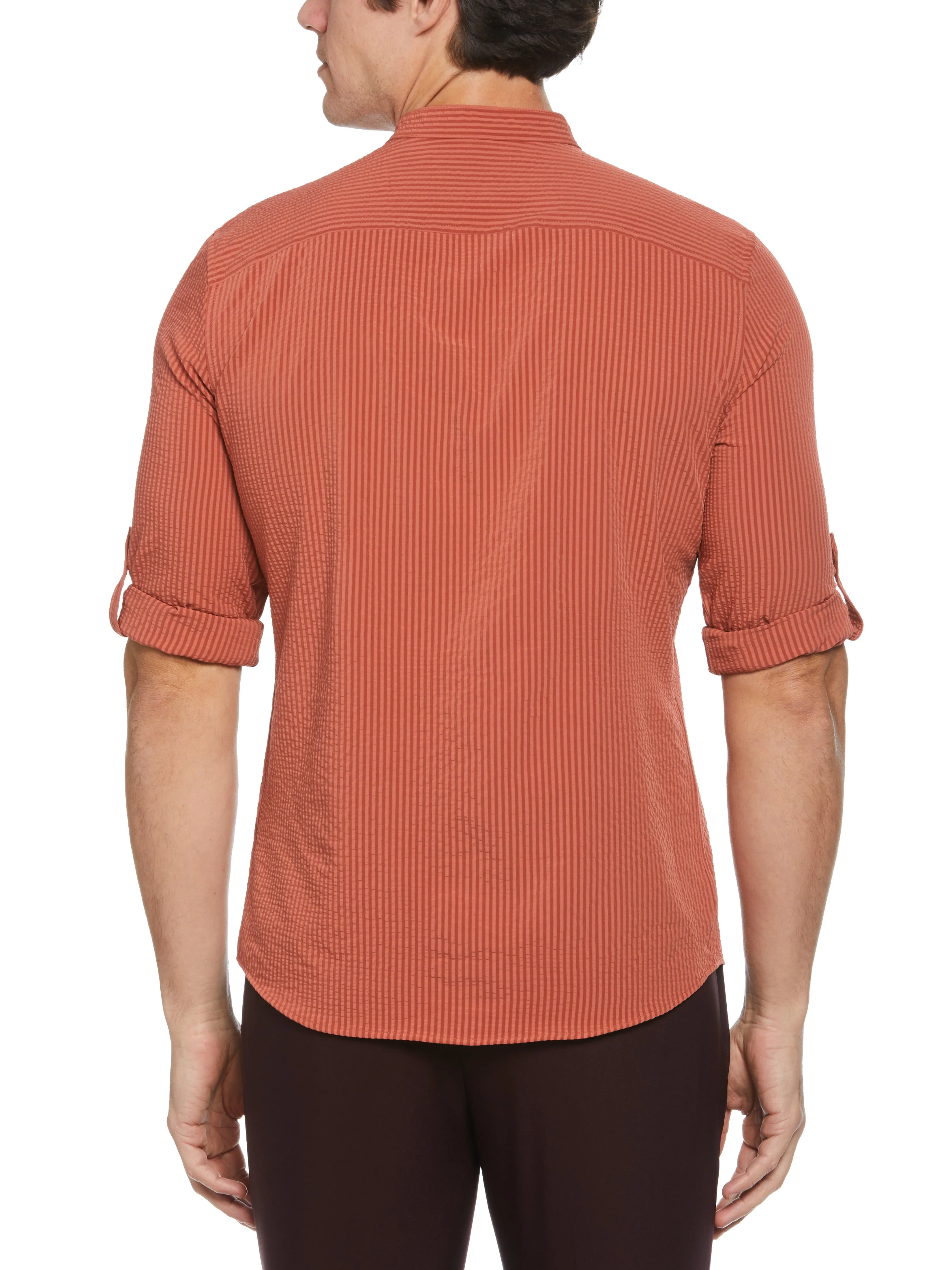 Untucked Total Stretch Slim Fit Seersucker Shirt sold by Perry Ellis product image thumbnail 2