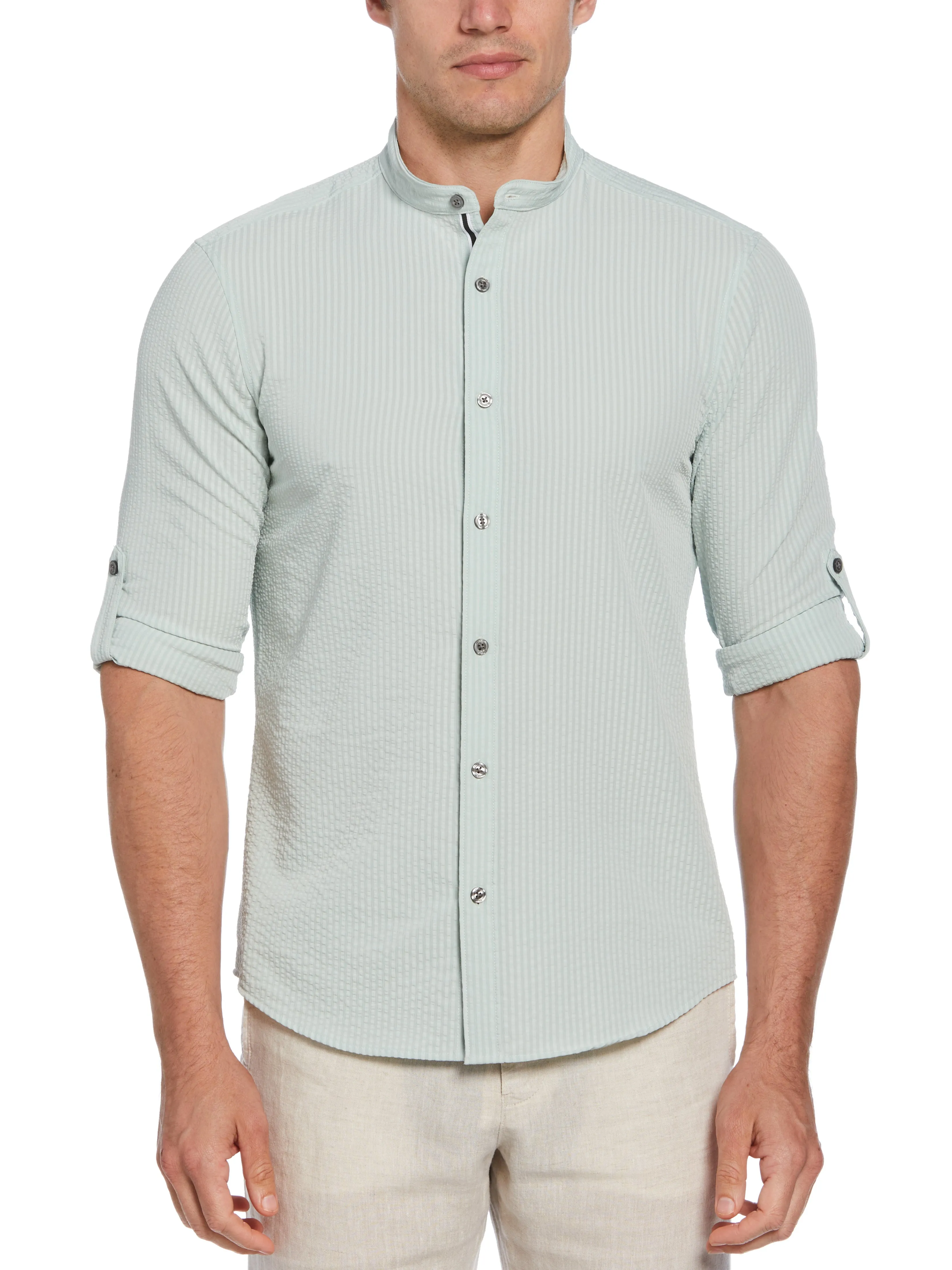 Untucked Total Stretch Slim Fit Seersucker Shirt sold by Perry Ellis product image thumbnail 5