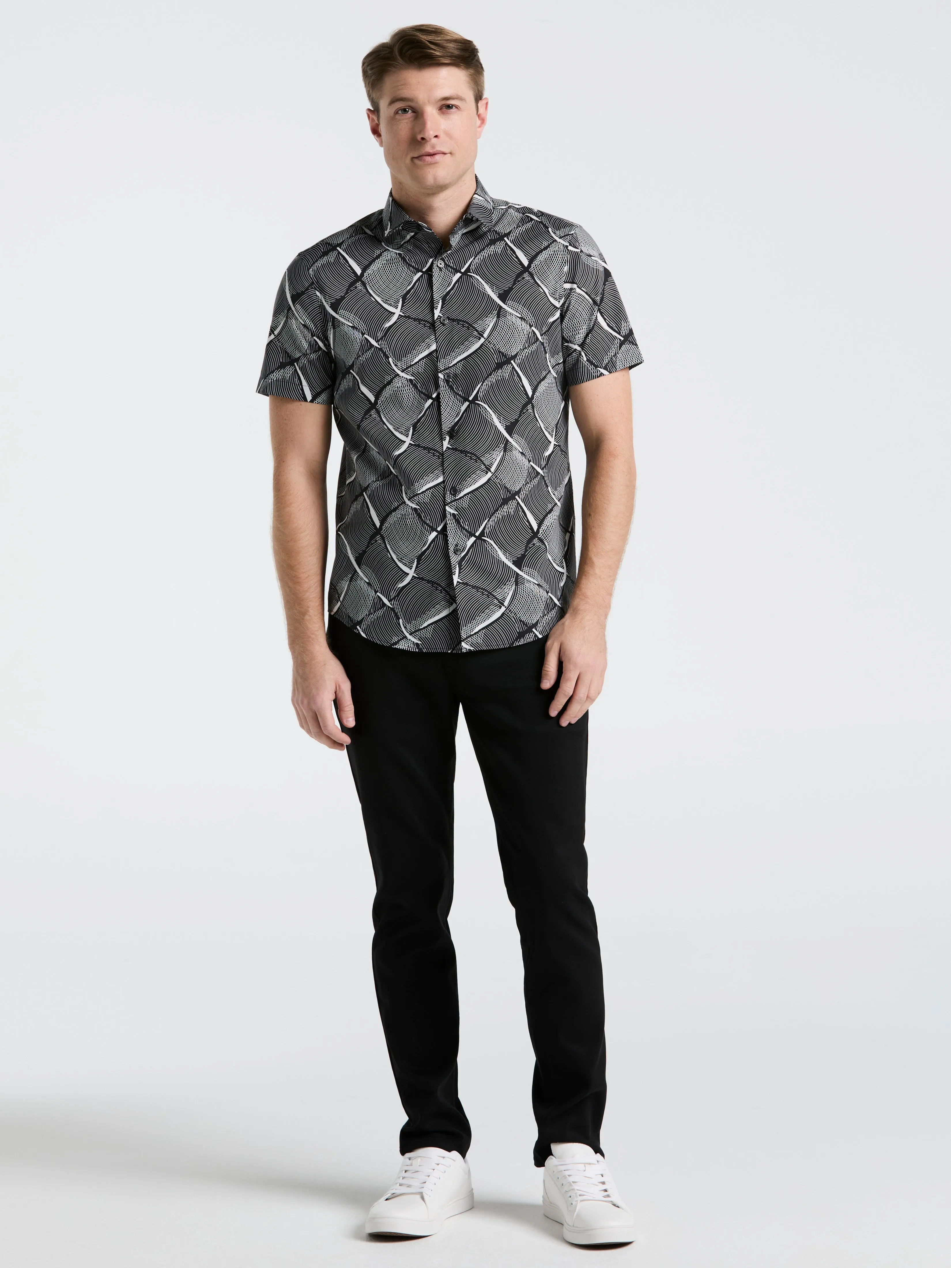 Poplin Linework Grid Print Shirt sold by Perry Ellis product image thumbnail 3