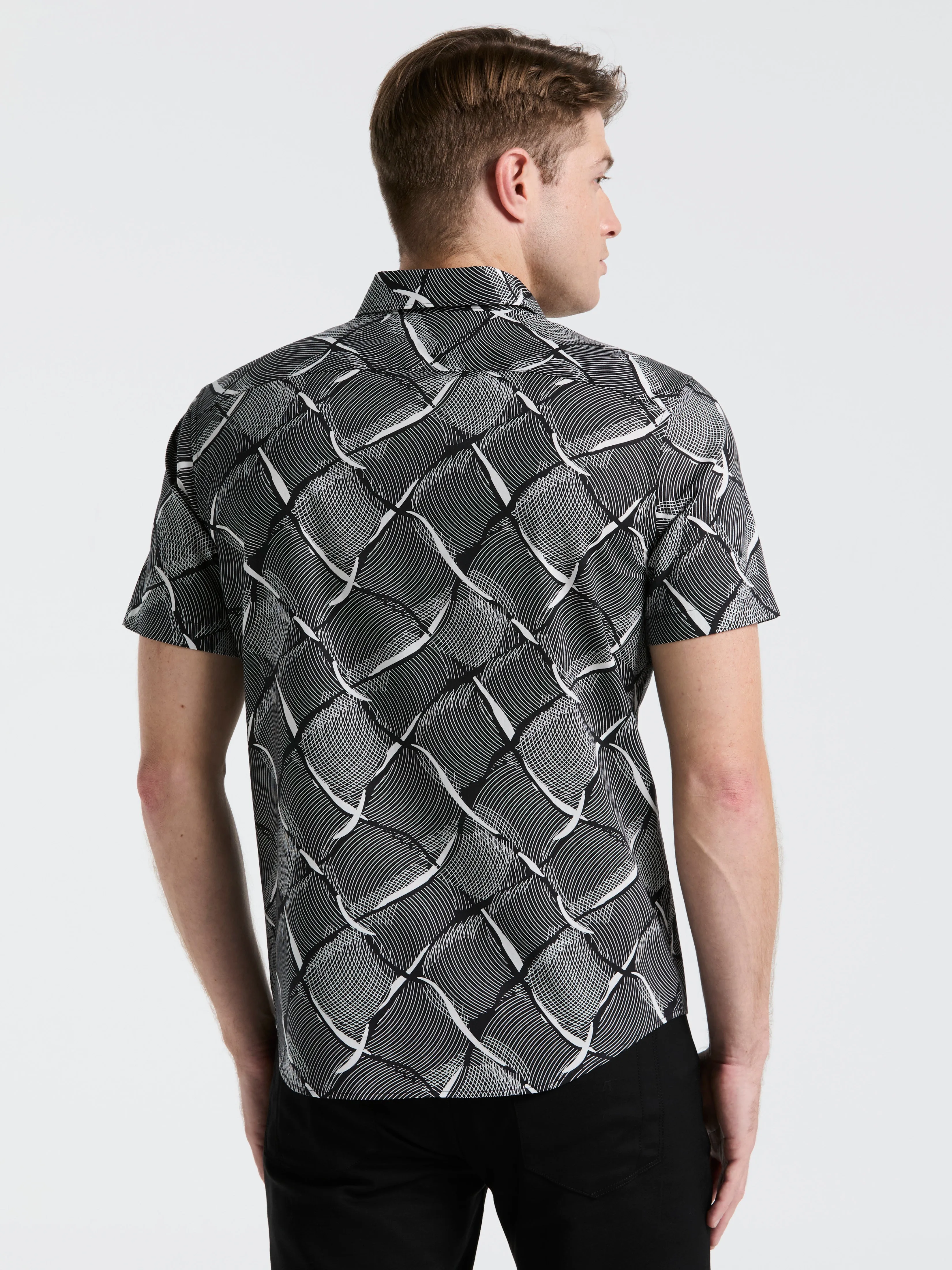 Poplin Linework Grid Print Shirt sold by Perry Ellis