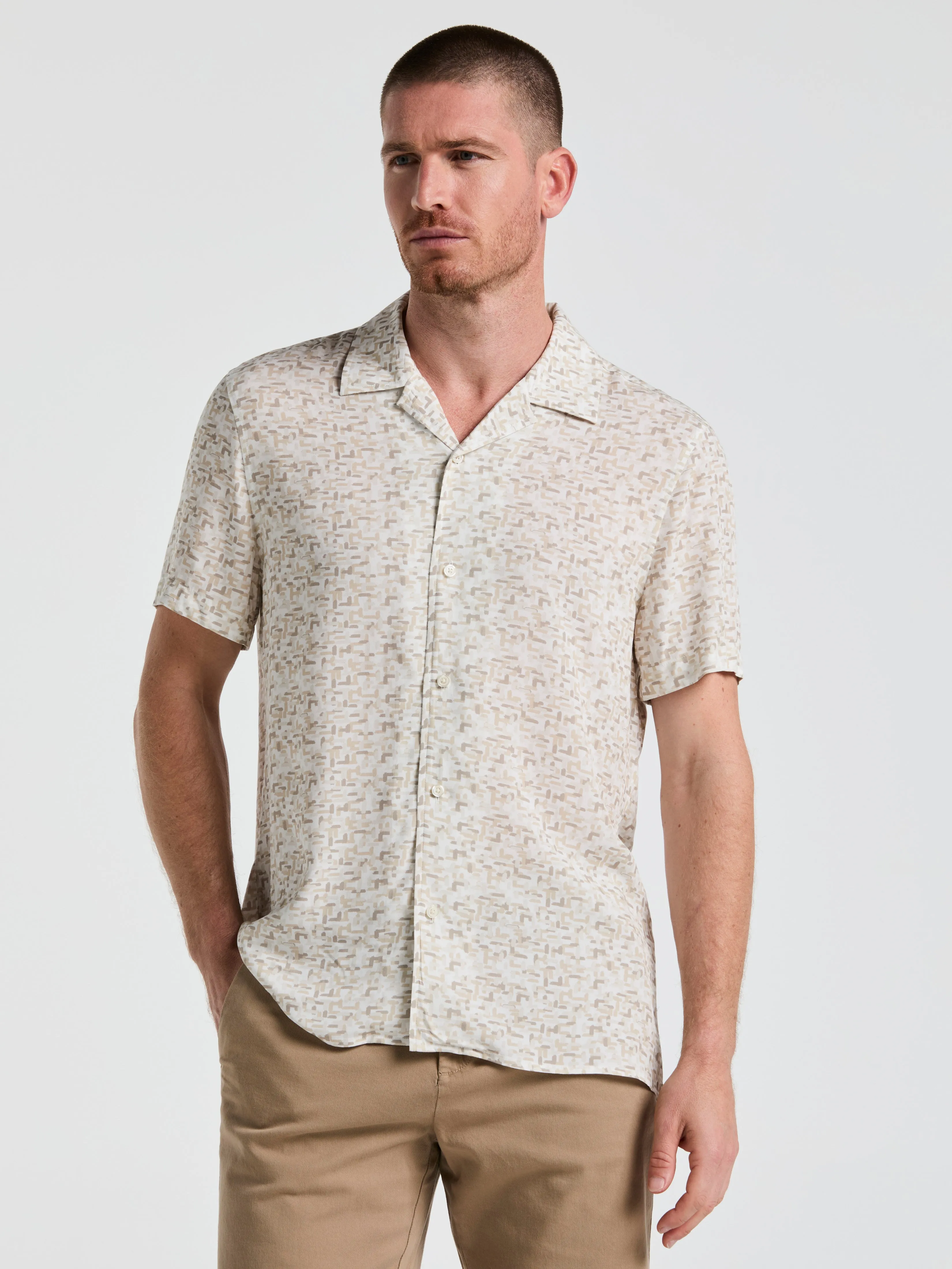 EcoVero™ Brushstroke Print Camp Collar Shirt sold by Perry Ellis product image thumbnail 3