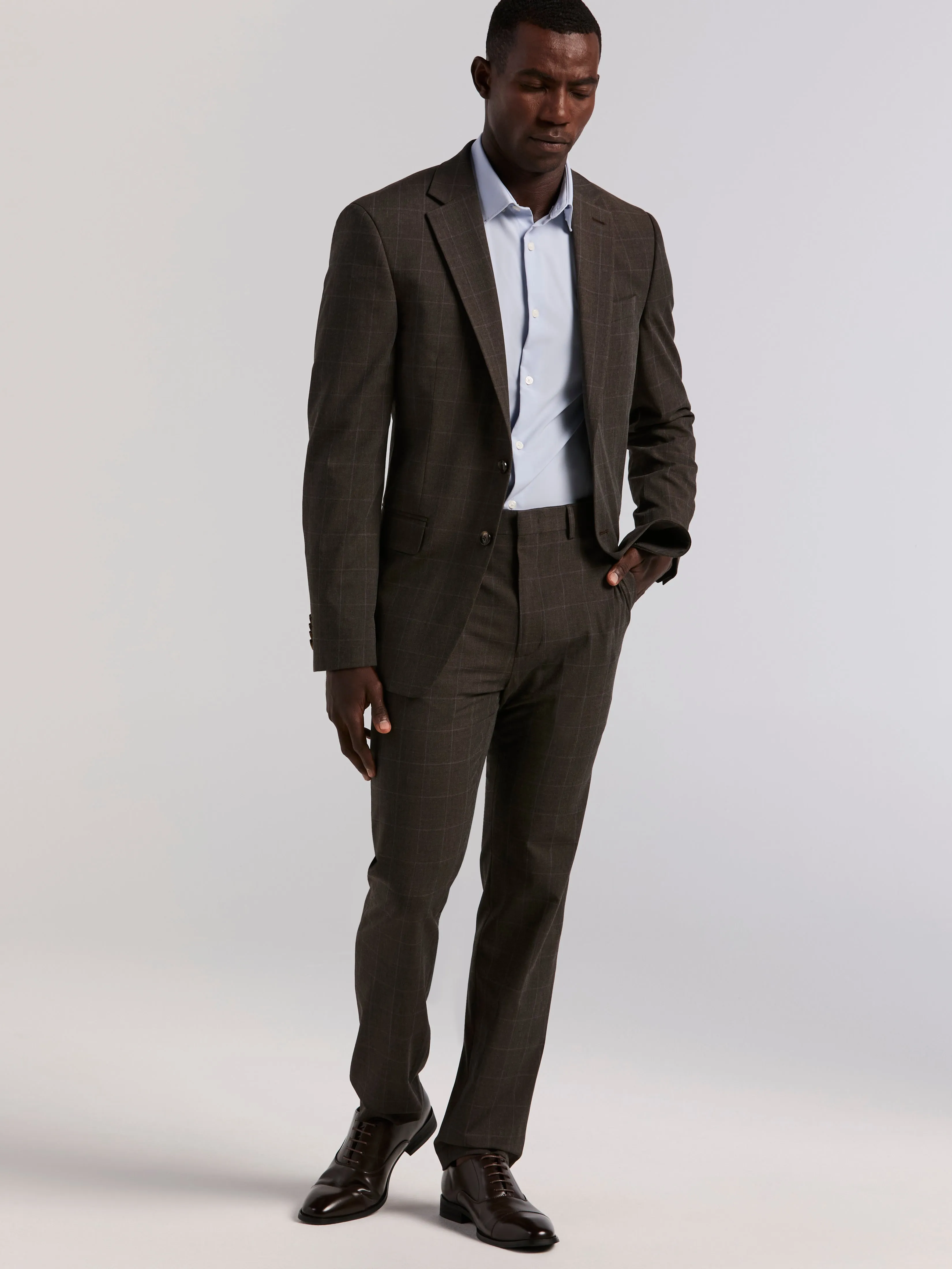 Slim Fit Brown Windowpane Suit Pant sold by Perry Ellis product image thumbnail 5