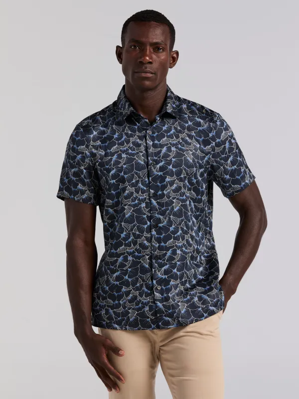 Ginkgo Print Short Sleeve Shirt made by Perry Ellis