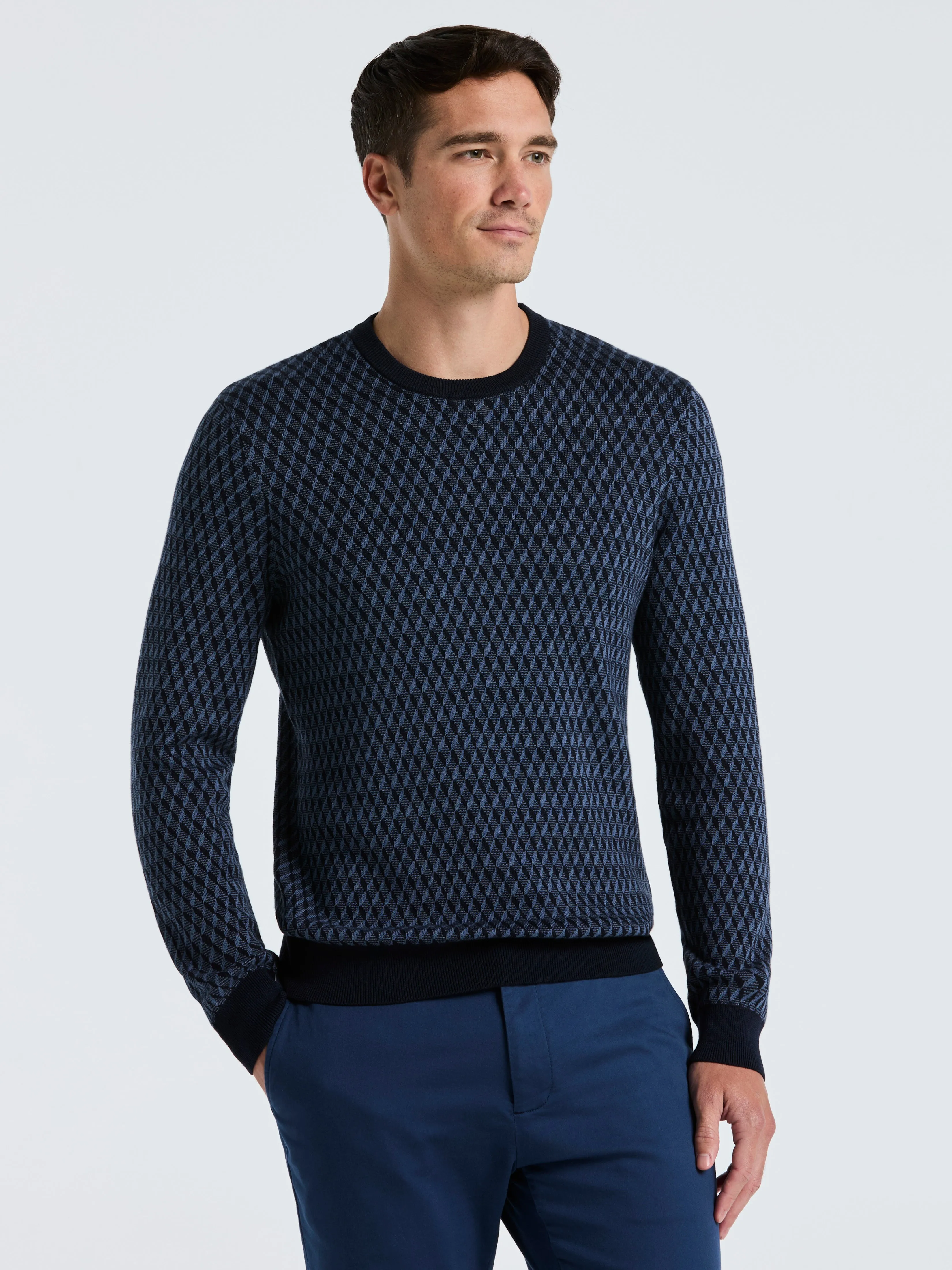 Cotton Blend Geo Jacquard Crew Neck Sweater sold by Perry Ellis product image thumbnail 5