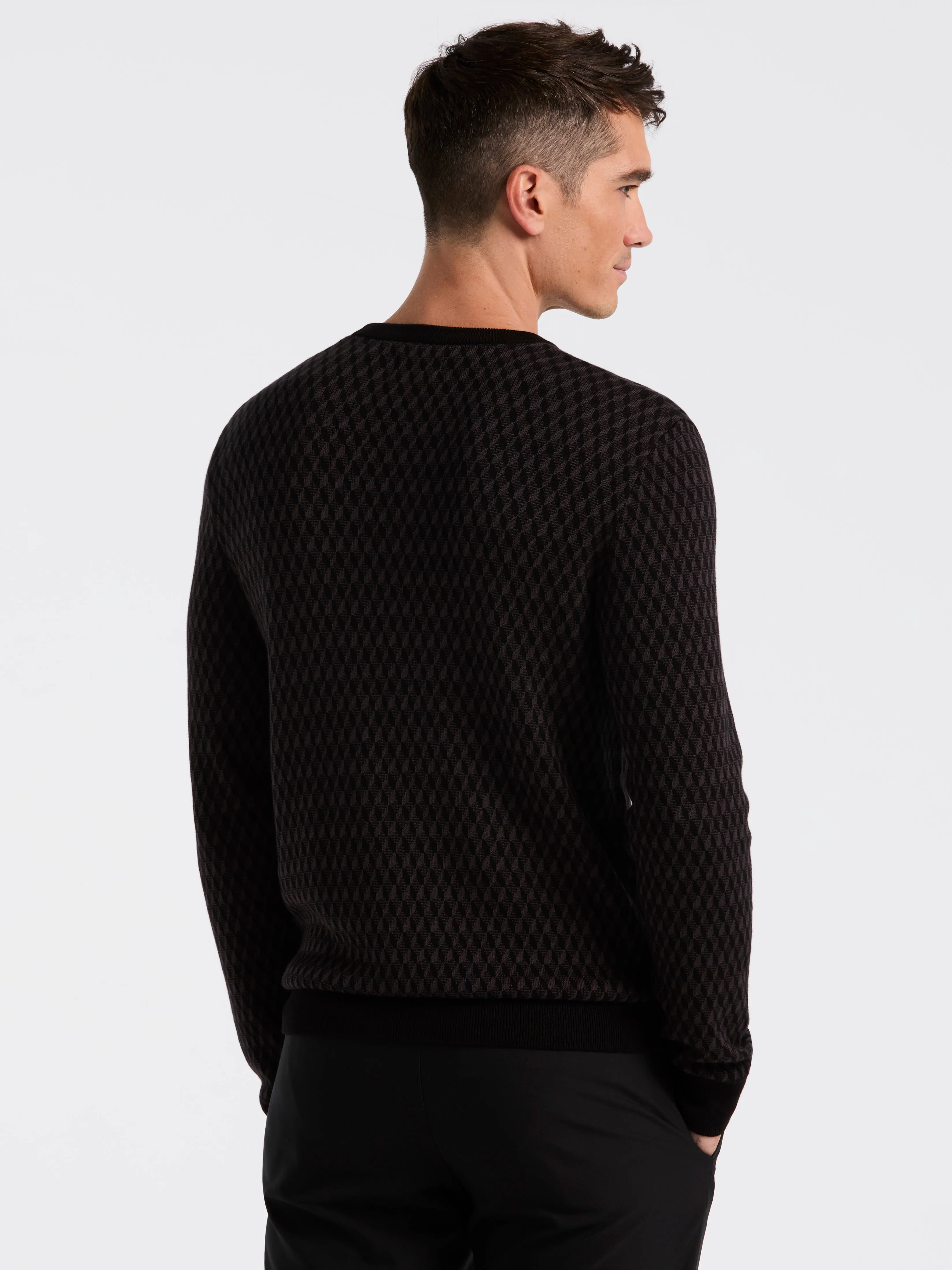 Cotton Blend Geo Jacquard Crew Neck Sweater sold by Perry Ellis product image thumbnail 4