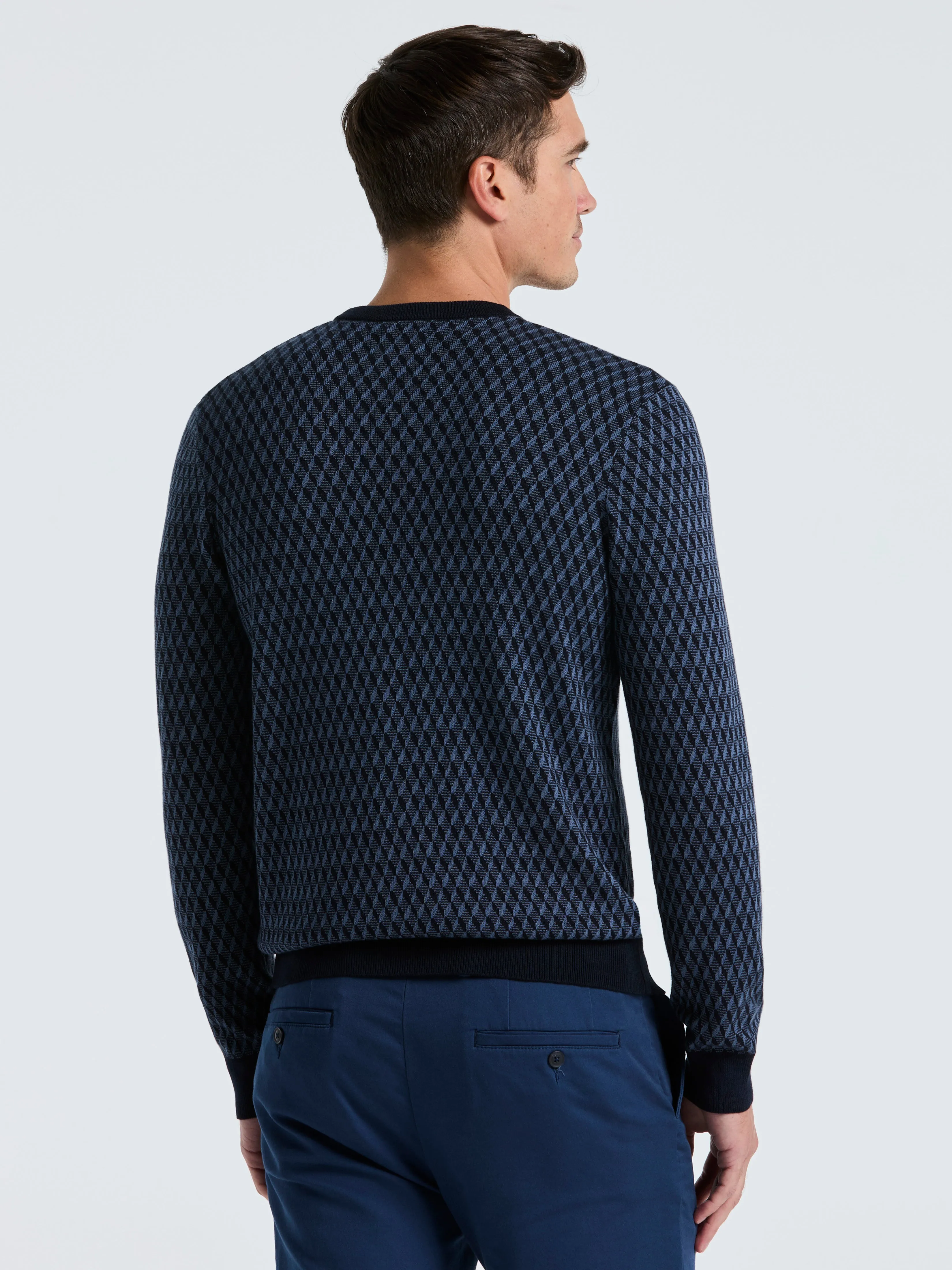 Cotton Blend Geo Jacquard Crew Neck Sweater sold by Perry Ellis product image thumbnail 3