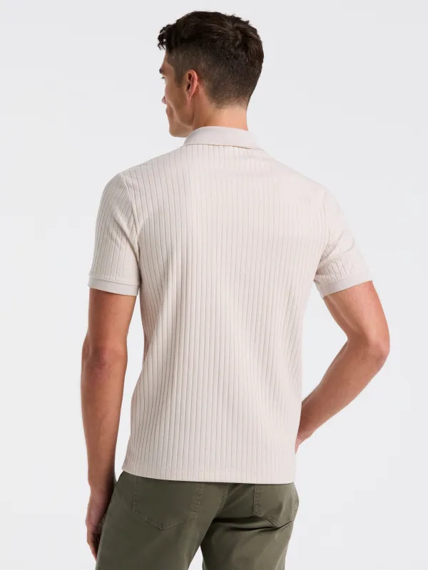 Ribbed Quarter Zip Heathered Polo sold by Perry Ellis