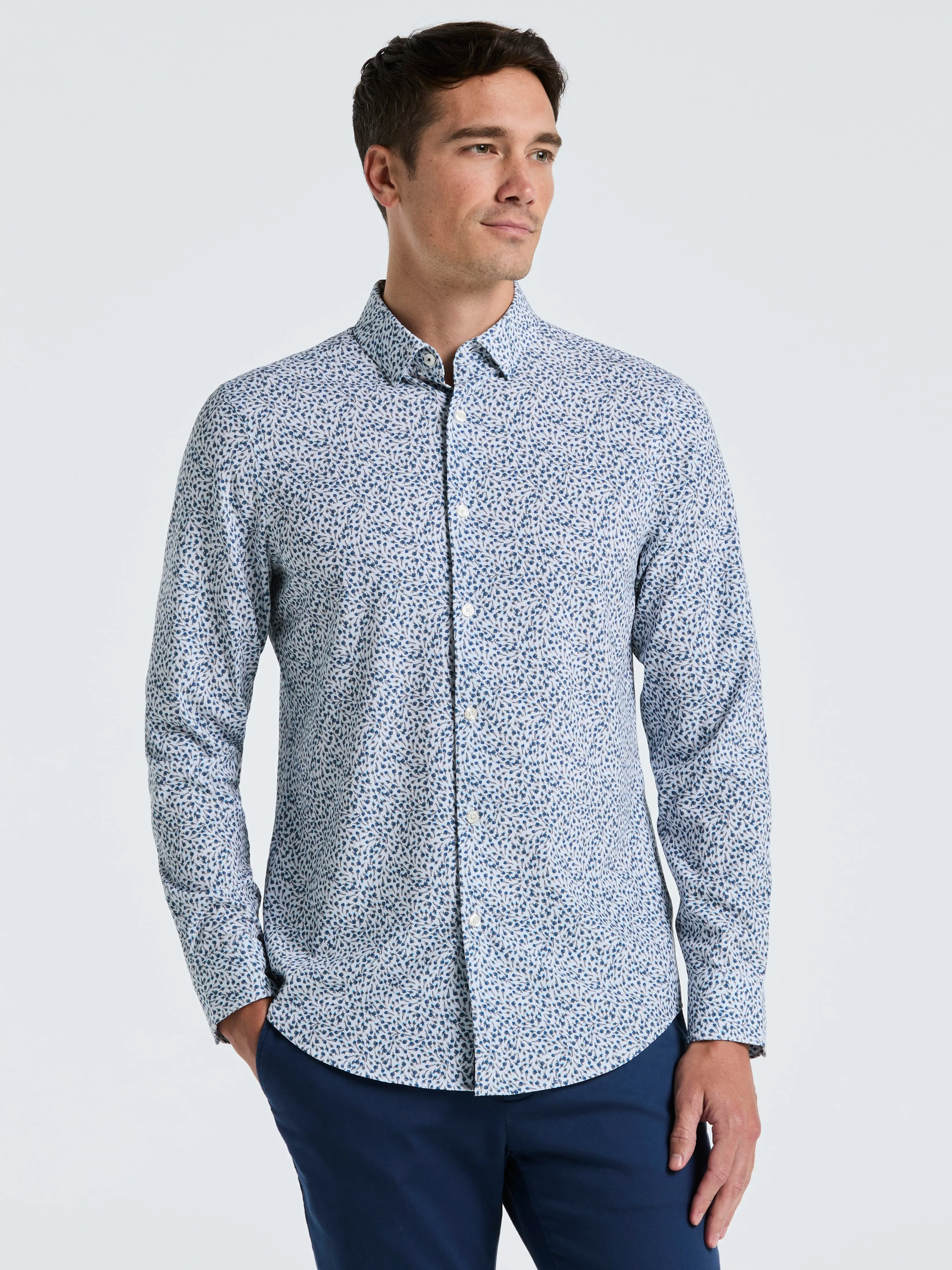 Micro Floral Print Slim Fit Total Stretch Shirt sold by Perry Ellis