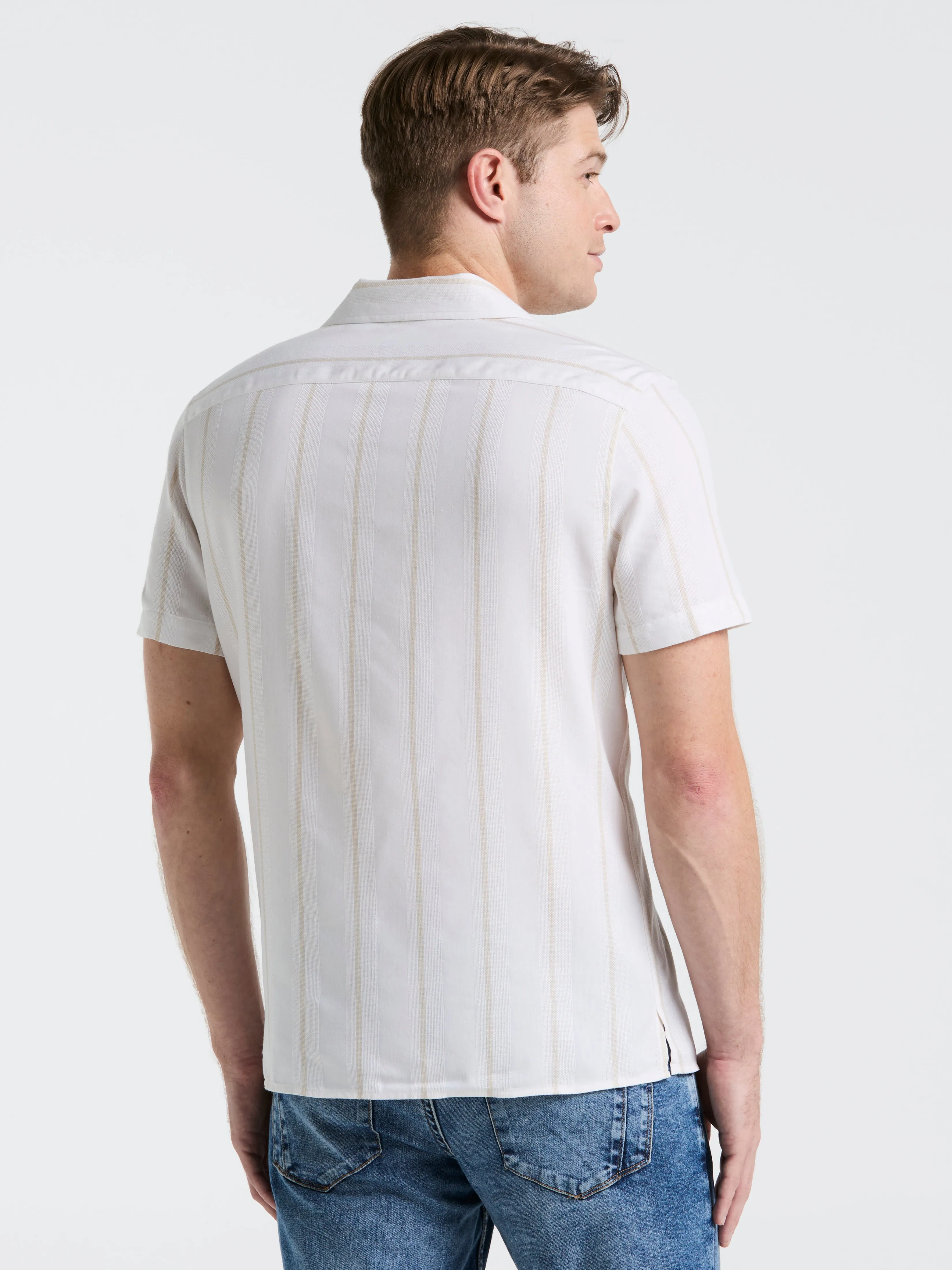 EcoVero™ Striped Camp Collar Shirt sold by Perry Ellis