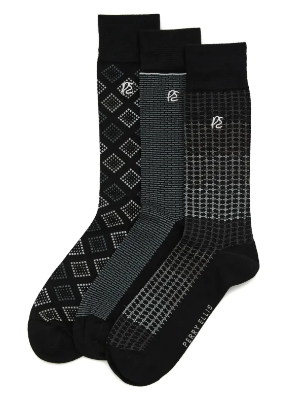 3-Pack Patterned Crew Socks sold by Perry Ellis