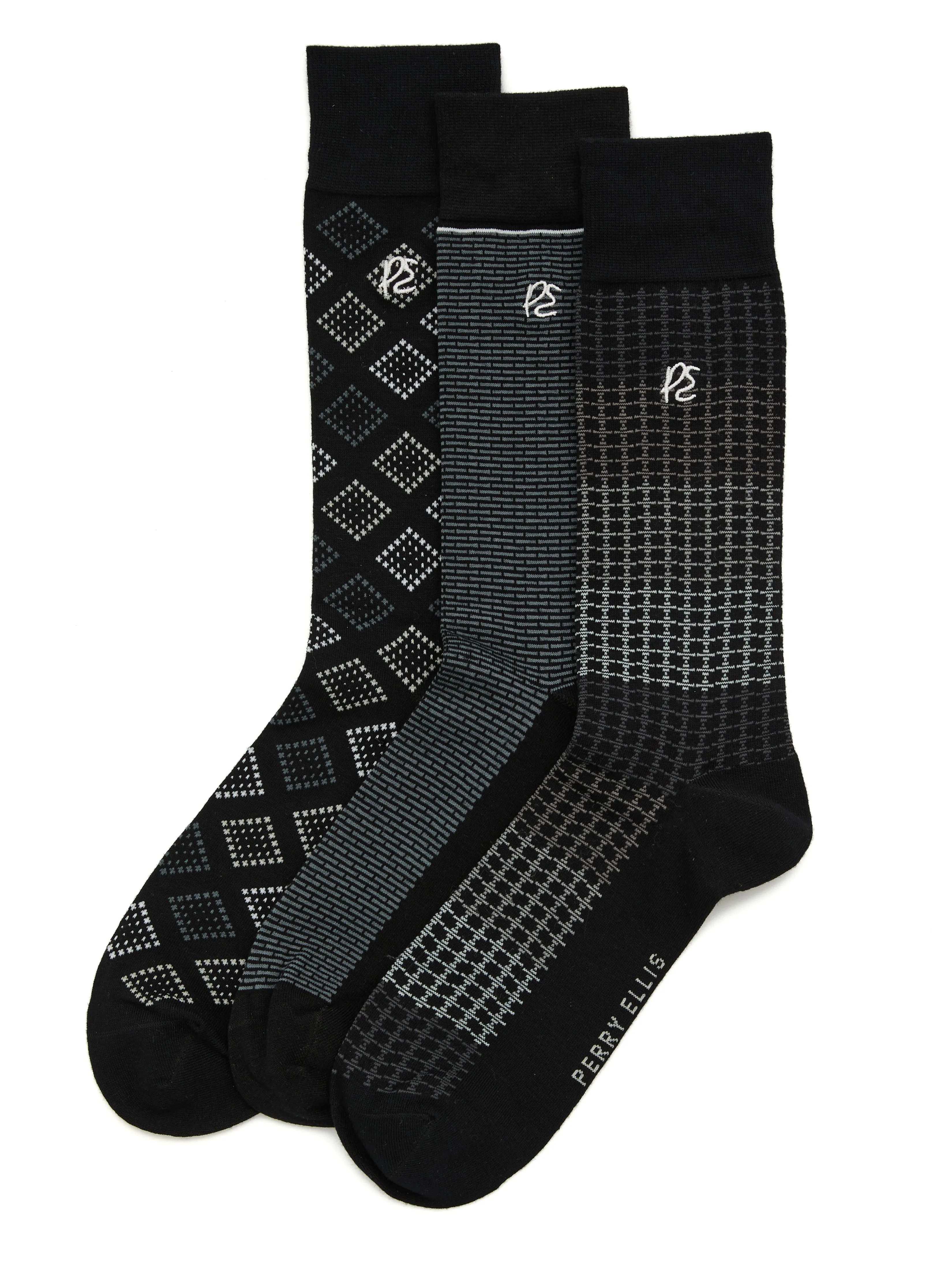 3-Pack Patterned Crew Socks sold by Perry Ellis