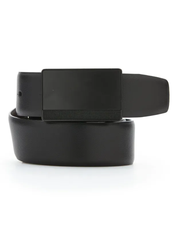 Reversible Leather Belt with Black Pattern Plaque sold by Perry Ellis