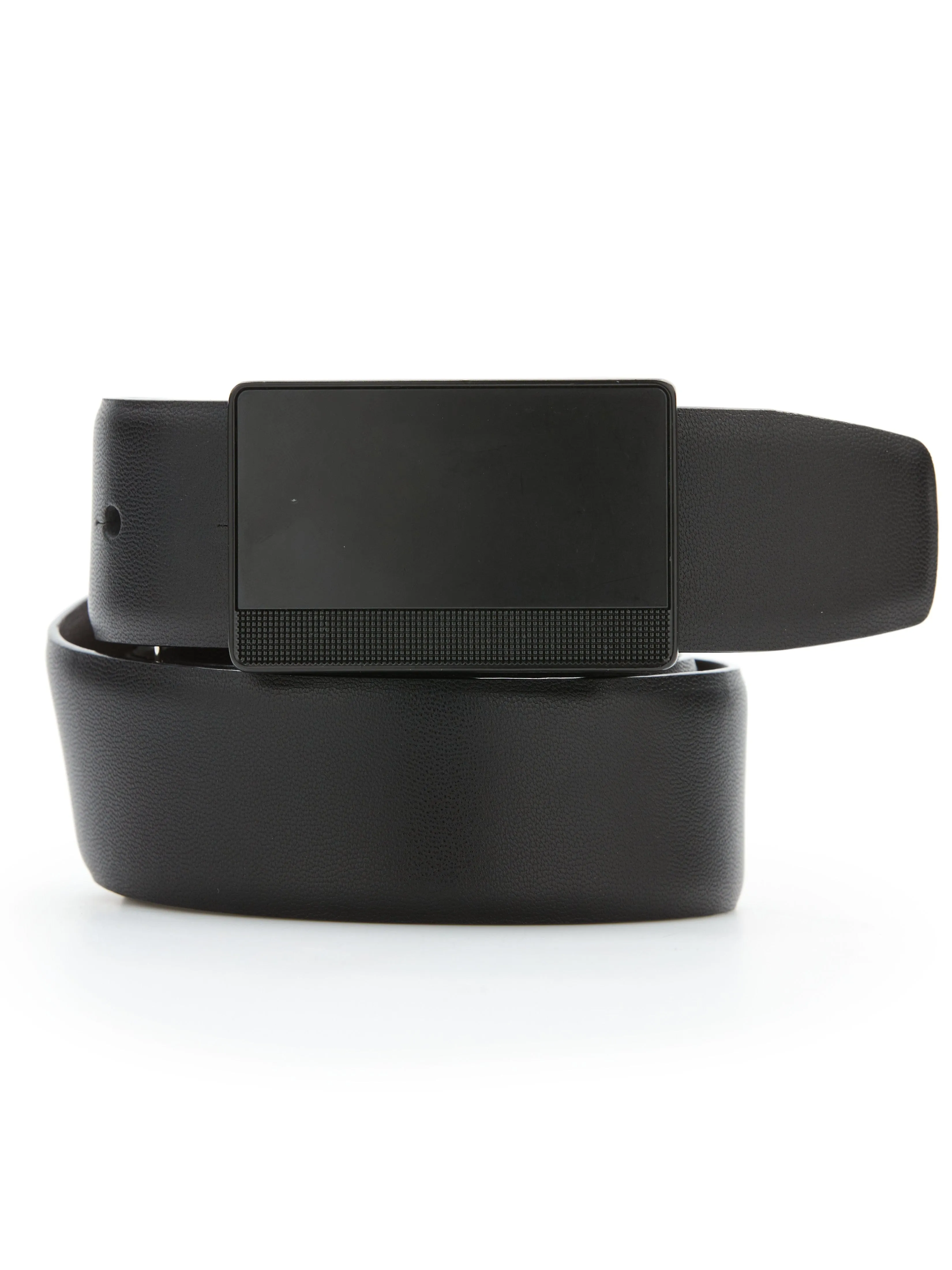 Reversible Leather Belt with Black Pattern Plaque sold by Perry Ellis