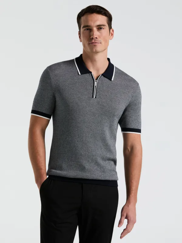 Bi-Color Stitch Zip Polo sold by Perry Ellis