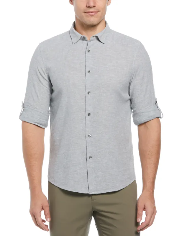 Untucked Slim Fit  Linen Blend Rolled Sleeve Shirt sold by Perry Ellis