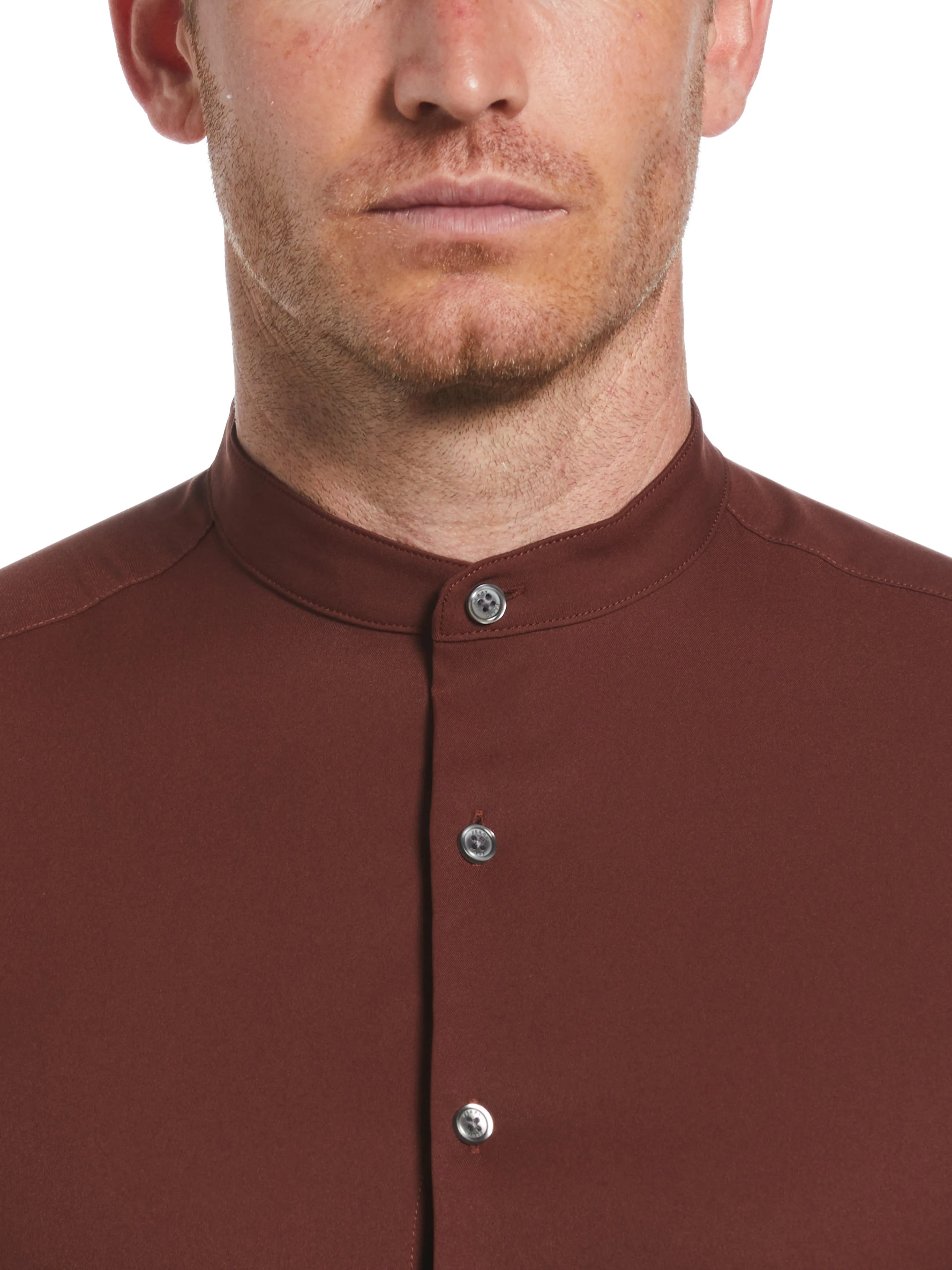 Untucked Total Stretch Slim Fit Banded Collar Shirt sold by Perry Ellis