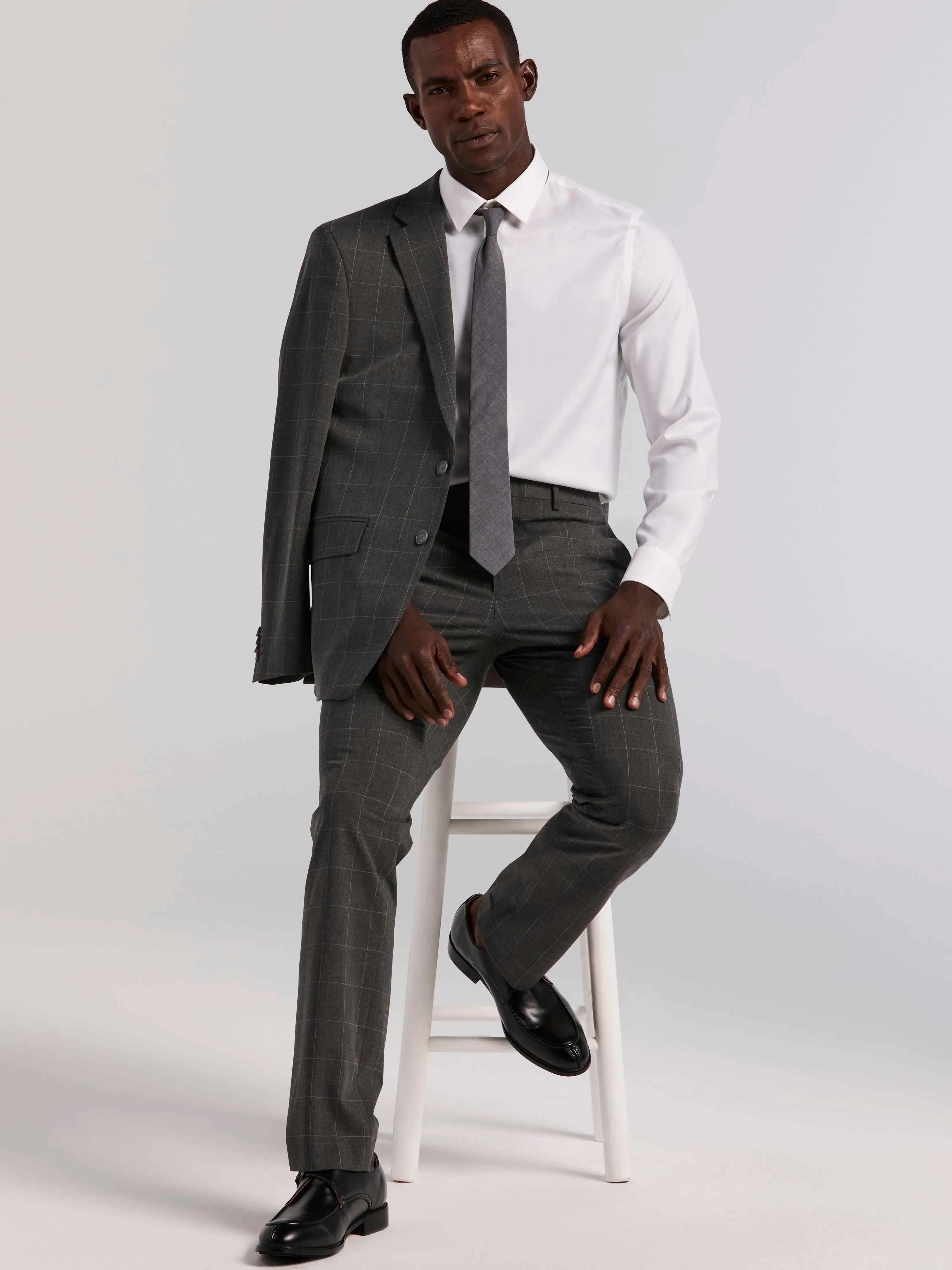Slim Fit Grey Windowpane Suit sold by Perry Ellis product image thumbnail 5