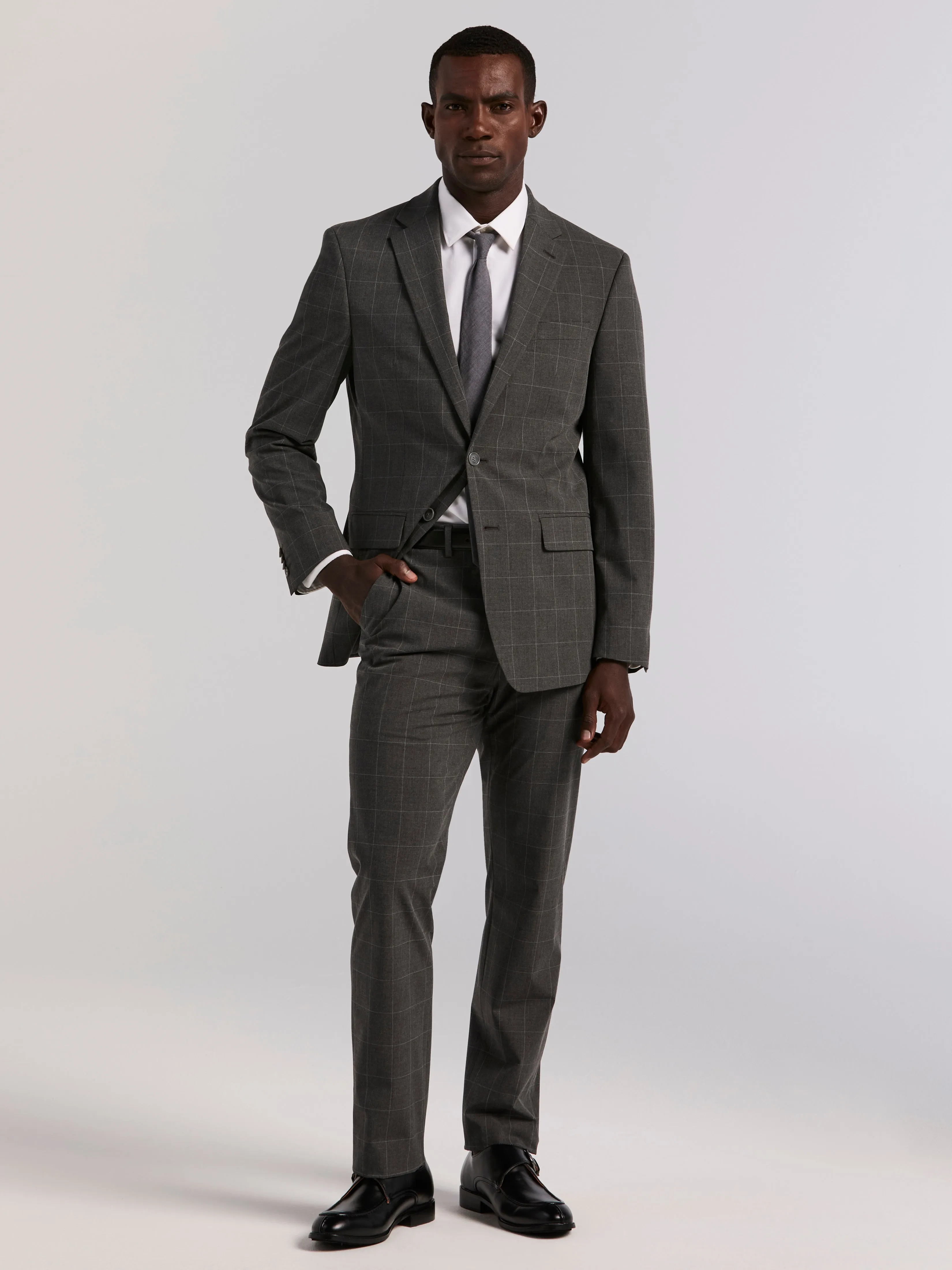 Slim Fit Grey Windowpane Suit sold by Perry Ellis