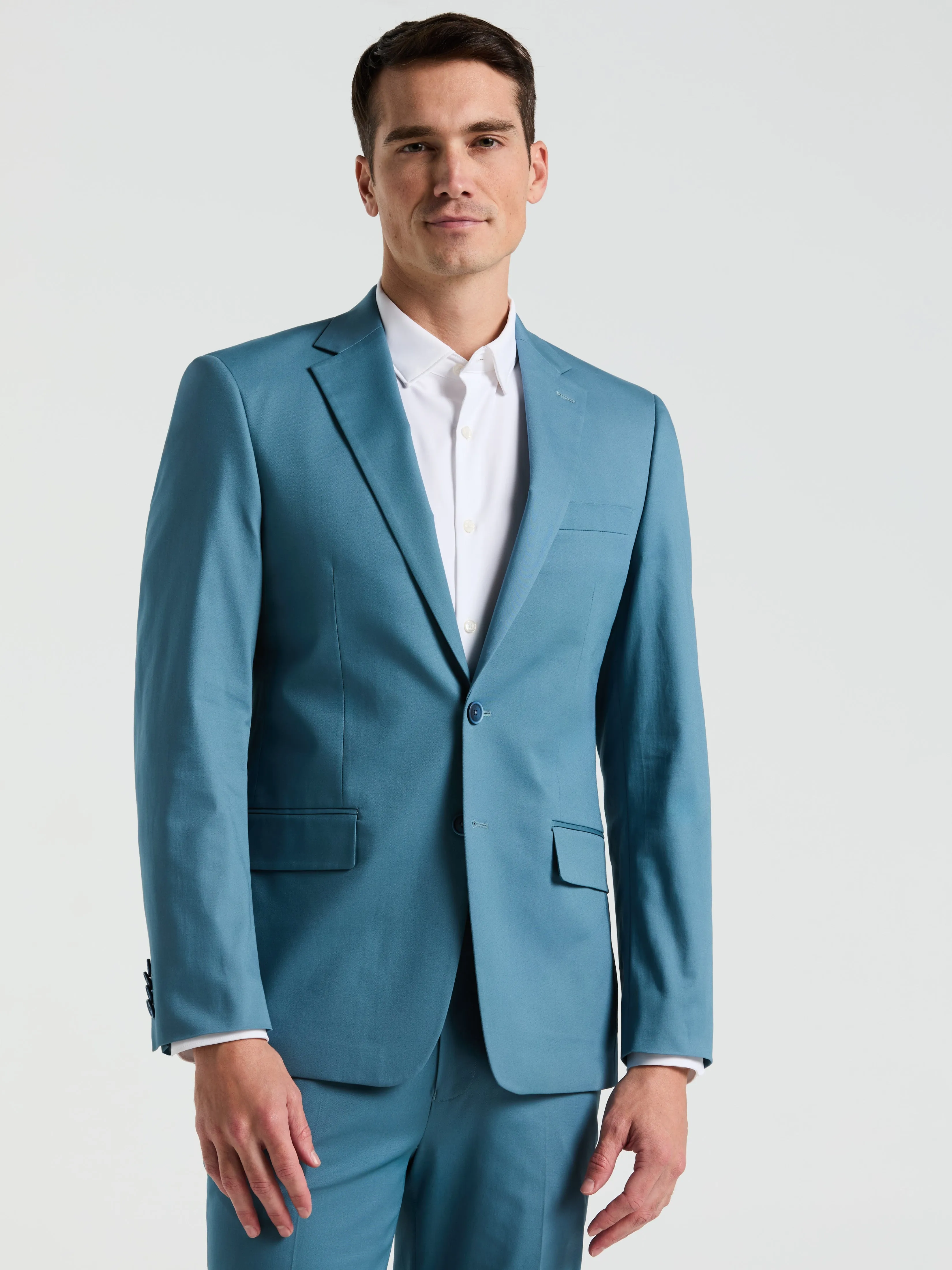Slim Fit Teal Solid Cotton Blend Suit sold by Perry Ellis product image thumbnail 2