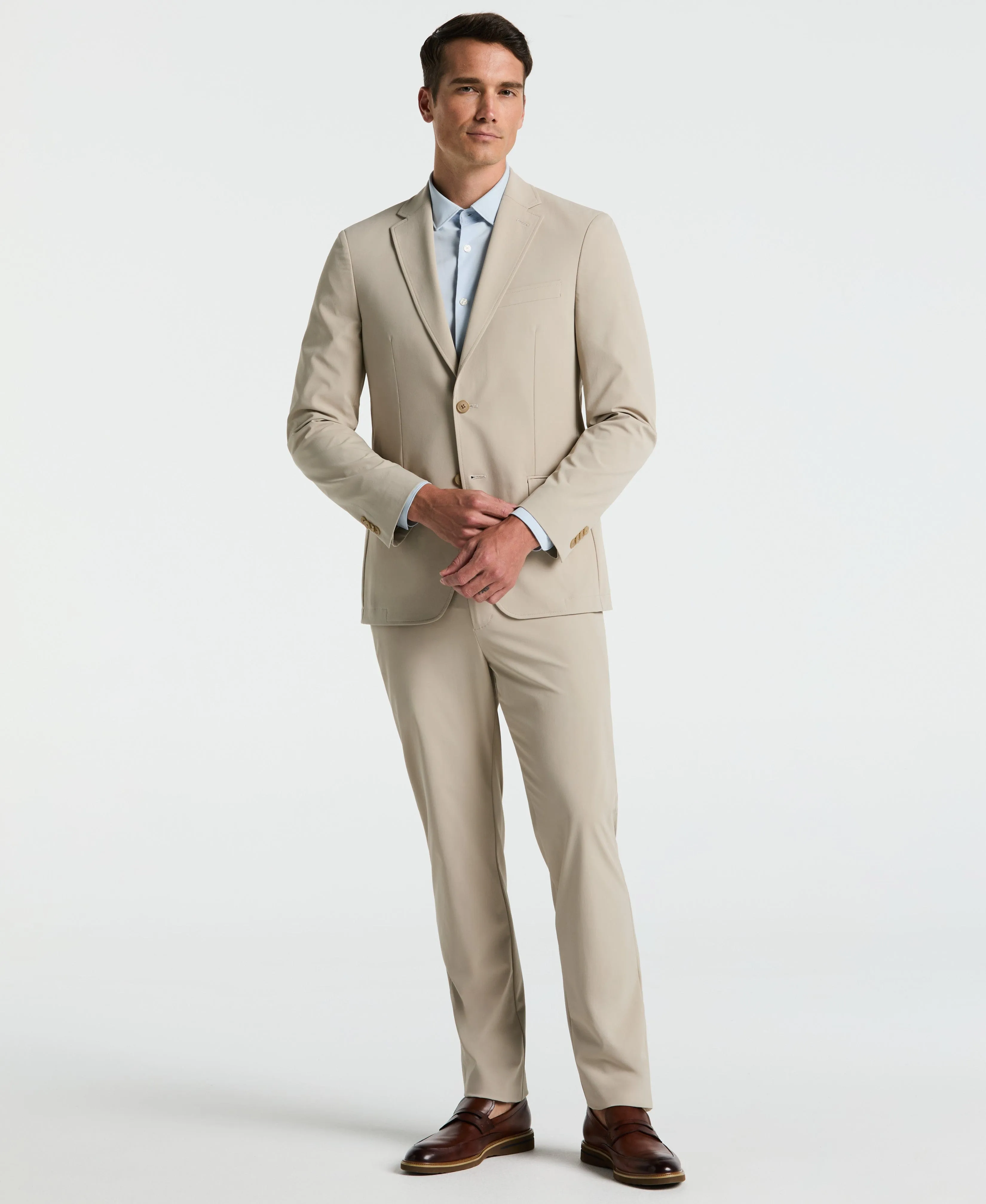 Slim Fit Khaki Tech 2.0 Suit sold by Perry Ellis