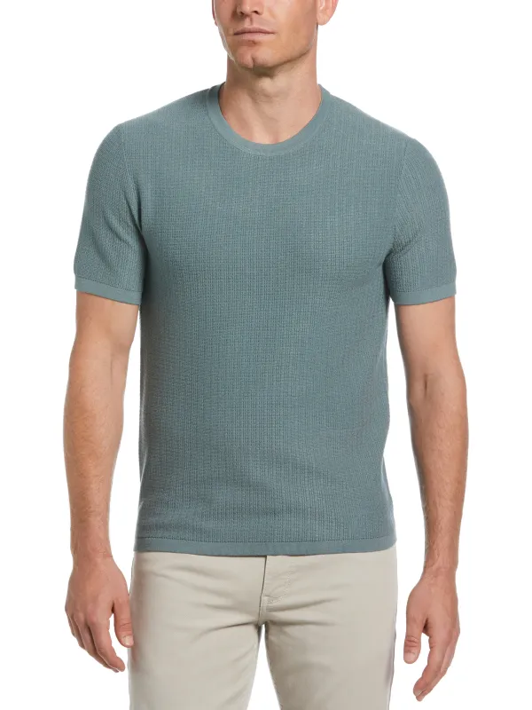 Tech Knit Vertical Ribbed Sweater Tee made by Perry Ellis
