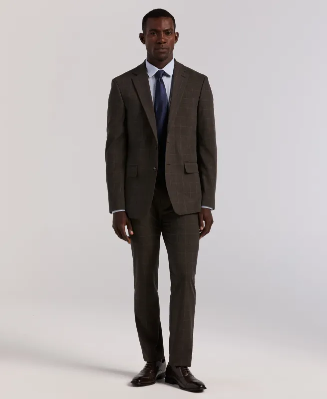 Slim Fit Brown Windowpane Suit sold by Perry Ellis