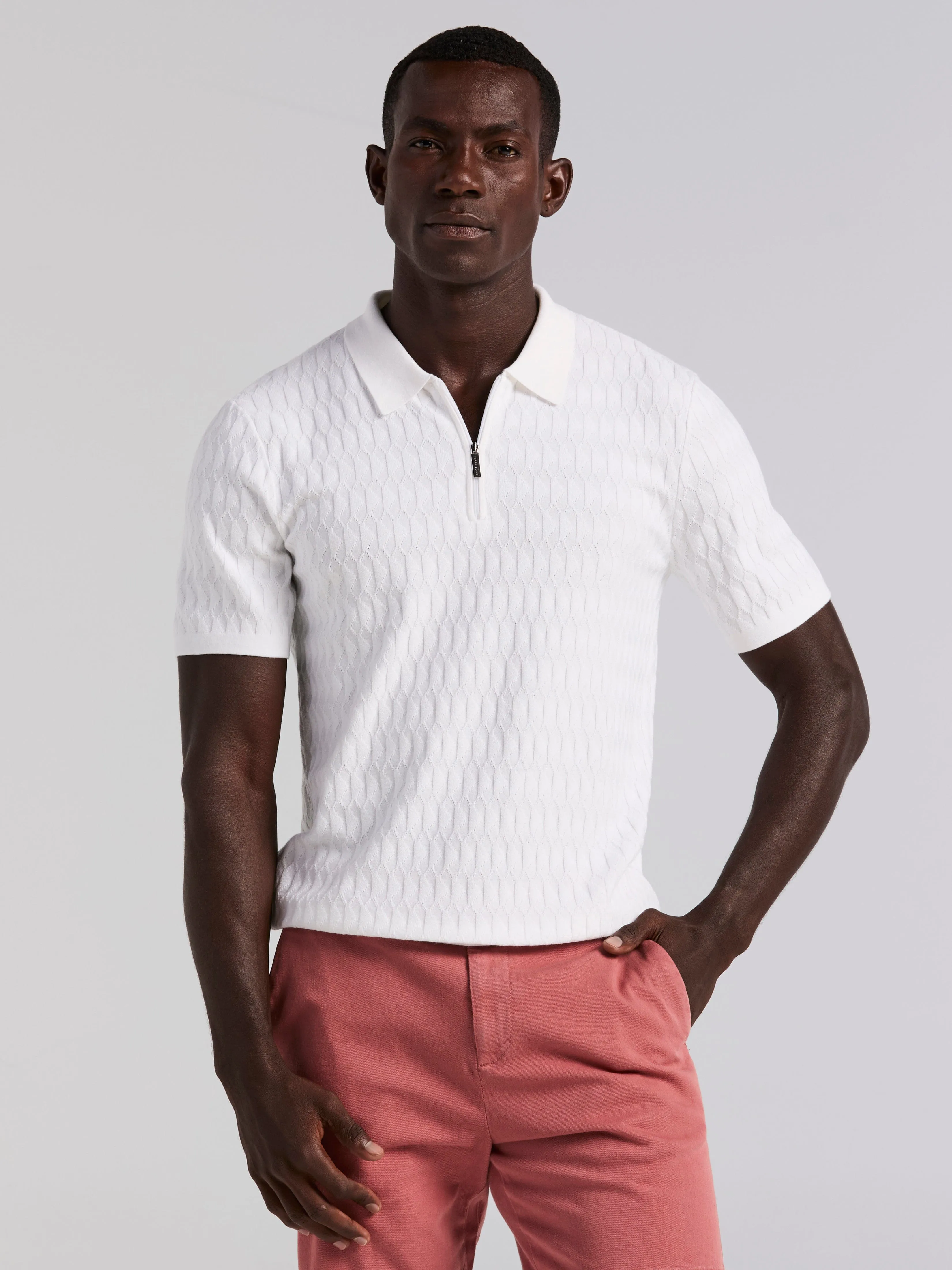 Geometric Pattern Zip Polo Sweater sold by Perry Ellis