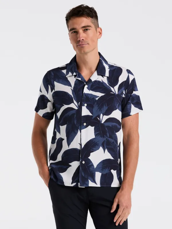 Tropical Plant Print Camp Collar Shirt sold by Perry Ellis