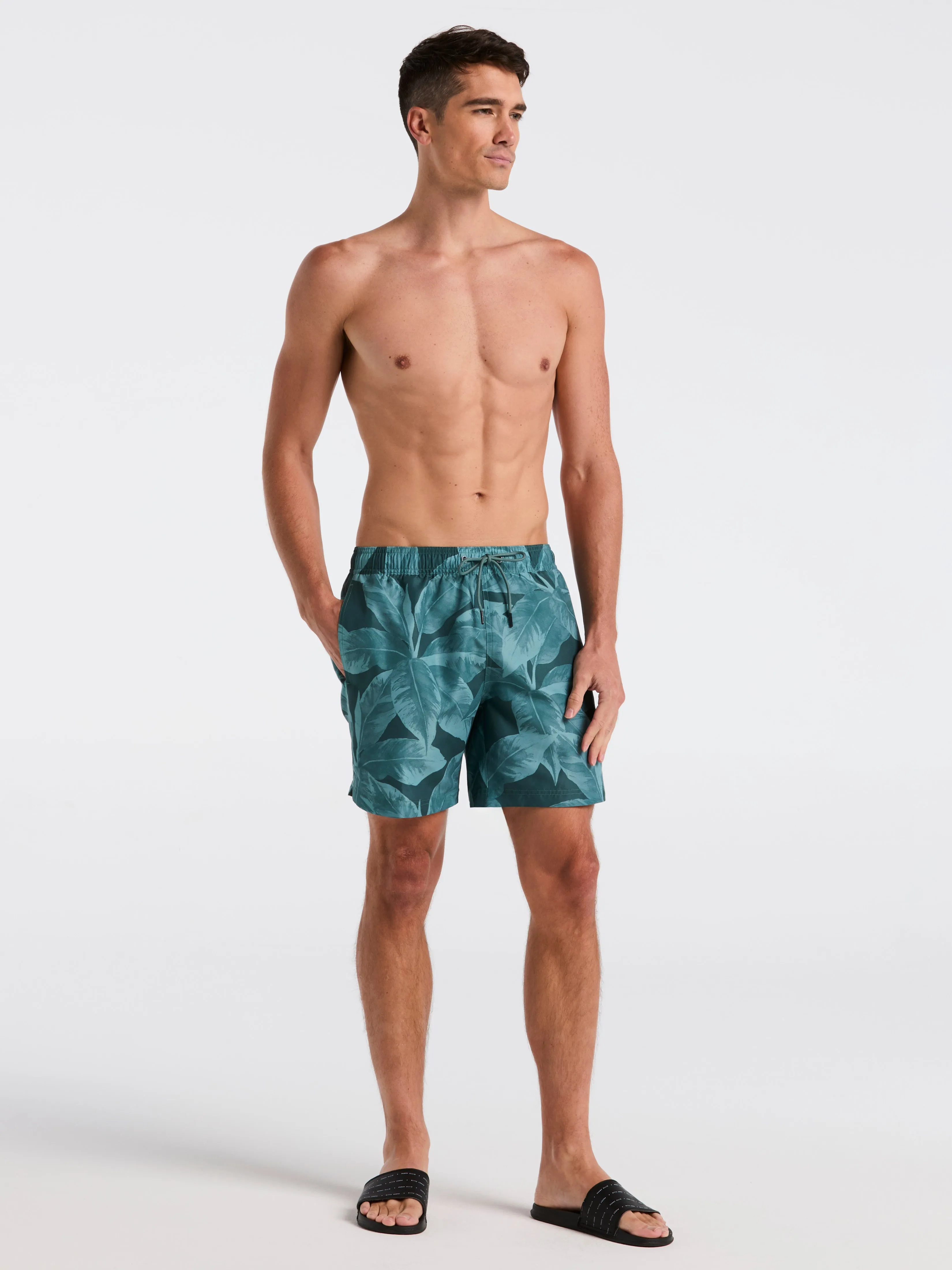 Tropical Plant Print Swim Trunk sold by Perry Ellis
