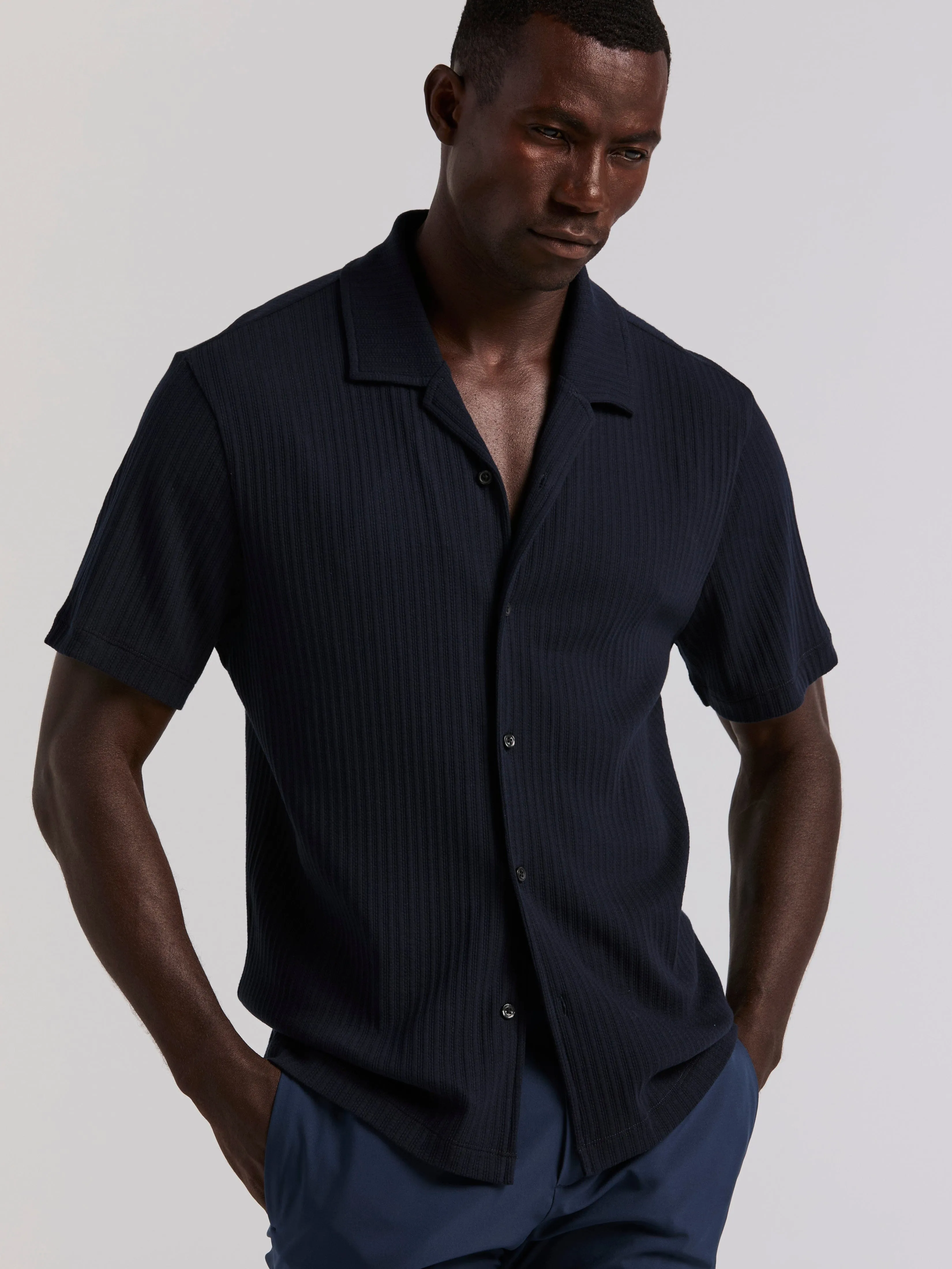 Vertical Stripe Jacquard Button Front Polo sold by Perry Ellis product image thumbnail 3