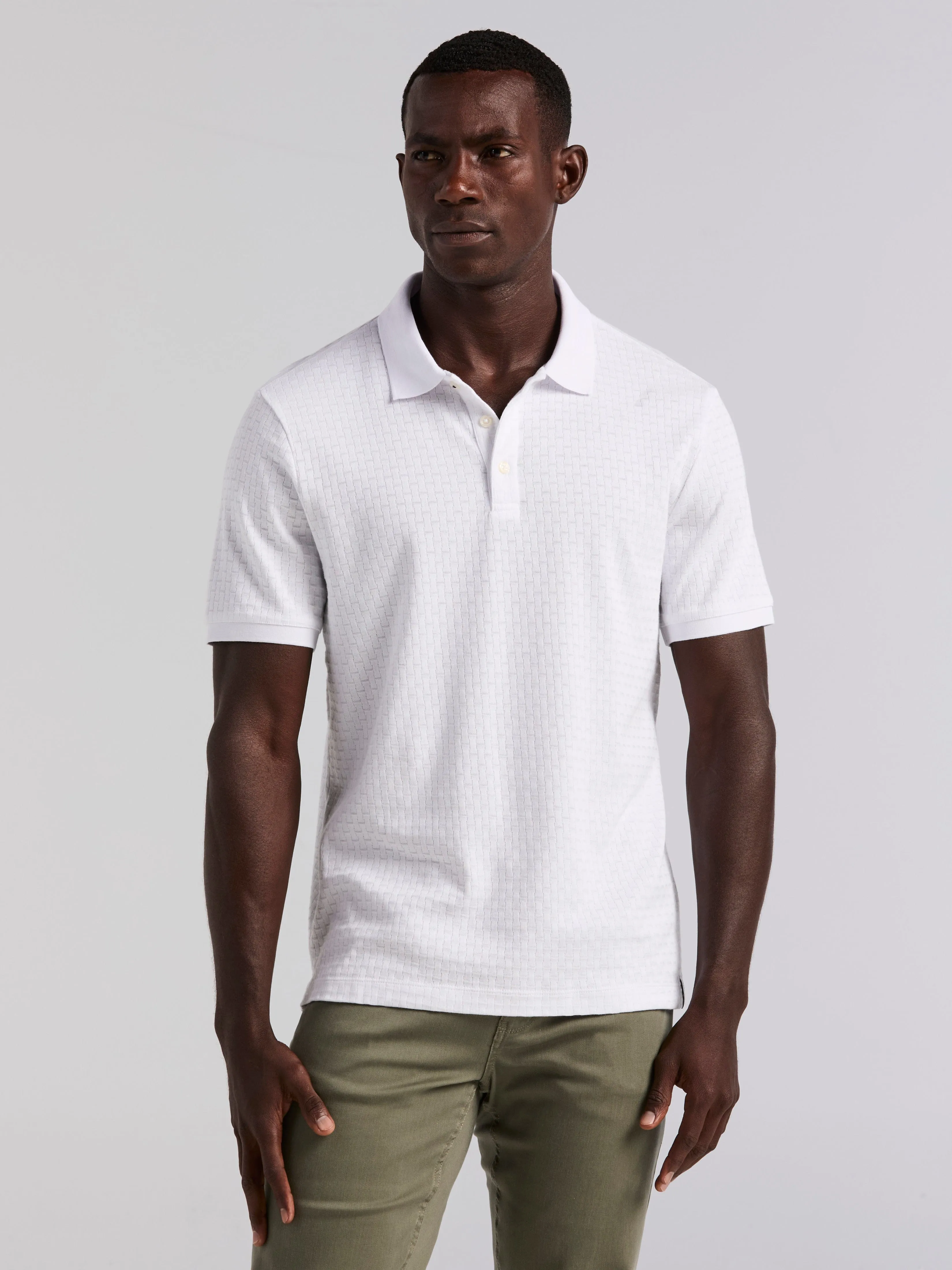 Cotton Jacquard Textured Geometric Polo sold by Perry Ellis
